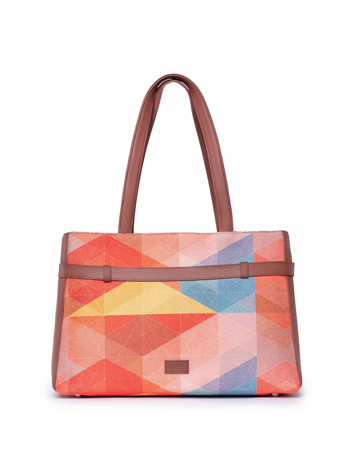 Zouk Geooptics Geometric Printed WomenS Jute Handcrafted Vegan Leather Multicolor Statement Office Shoulder Bag