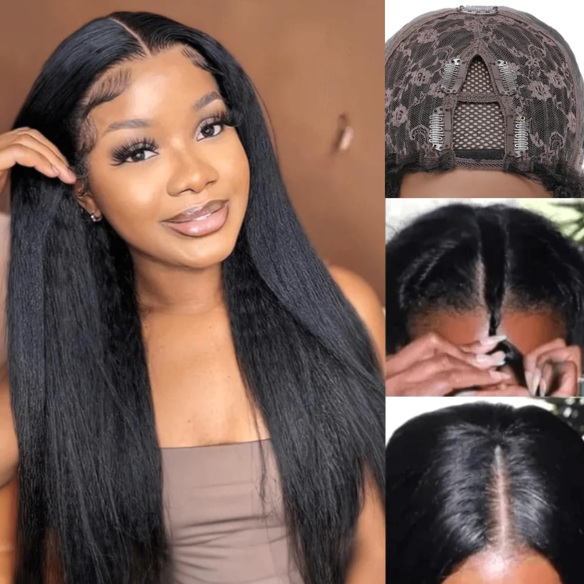 UNICE Yaki Straight V Part Wig Human Hair Small Leave Out Glueless Upgrade U Part Human Hair Wig for Women No Lace Clip in Ready
