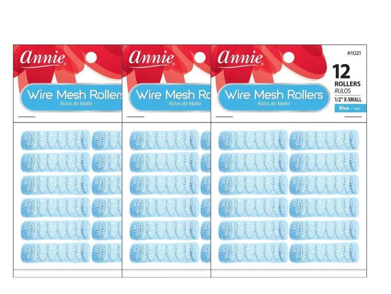 Annie Wire Mesh Rollers #1021, 12 Count Blue X-Small 1/2 Inch (3 Pack)