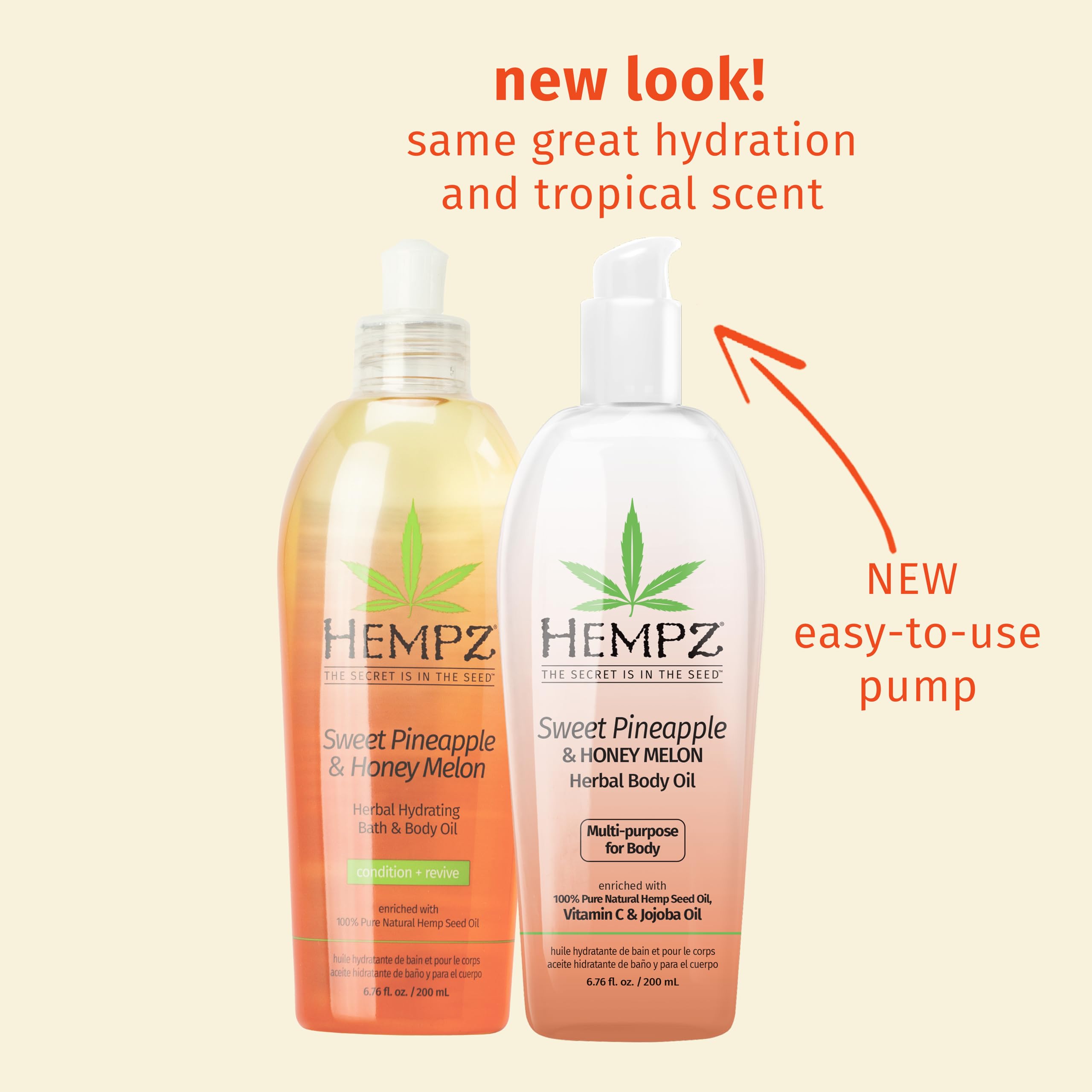 Hempz Sweet Pineapple & Honey Melon Herbal Hydrating Multi-Purpose Body Oil For Body - Moisturizing Bath, Shower, Or Shaving Oil
