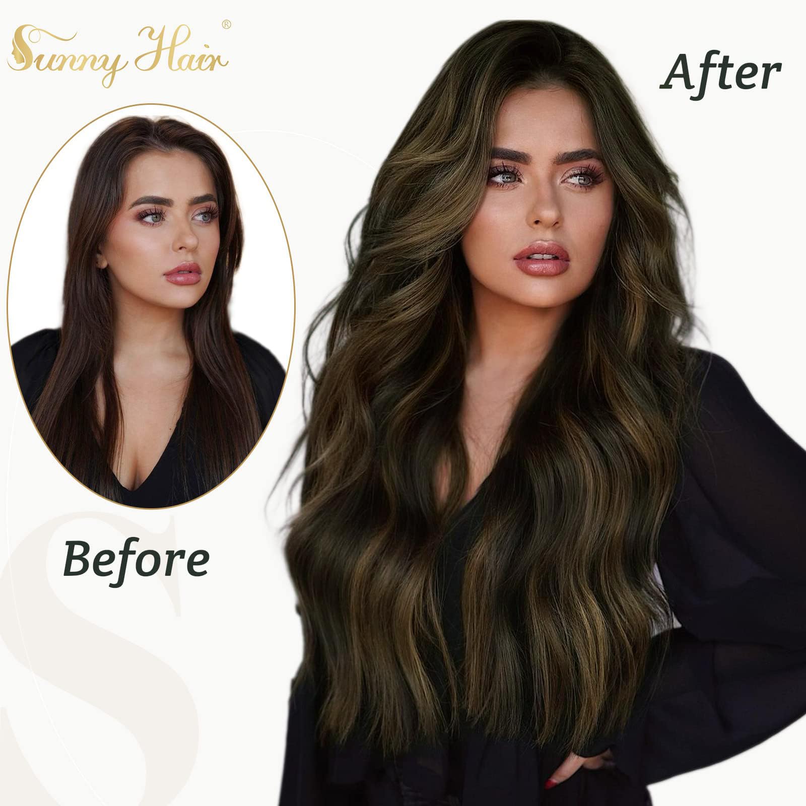 Sunny Straight Clip In Hair Extensions Real Human Hair 3Pcs Lace Clip In Human Hair Extensions Dark Brown Mix Medium Brown Balay