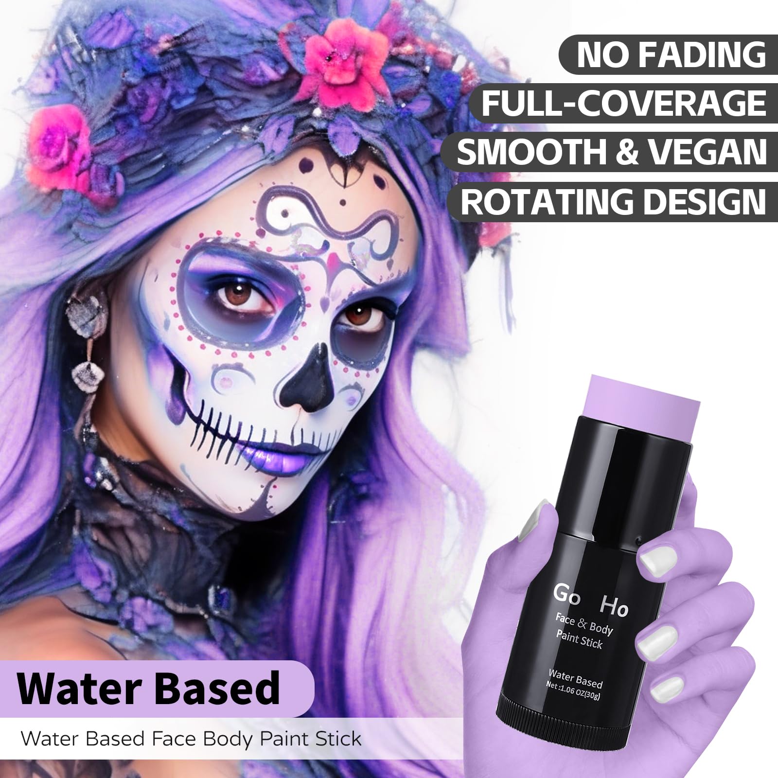 Go Ho Pastel Purple Face Body Paint Stick,Water Based Washable Lavender Face Paint Stick,Non-Toxic Full-Coverage Cream Light Pur
