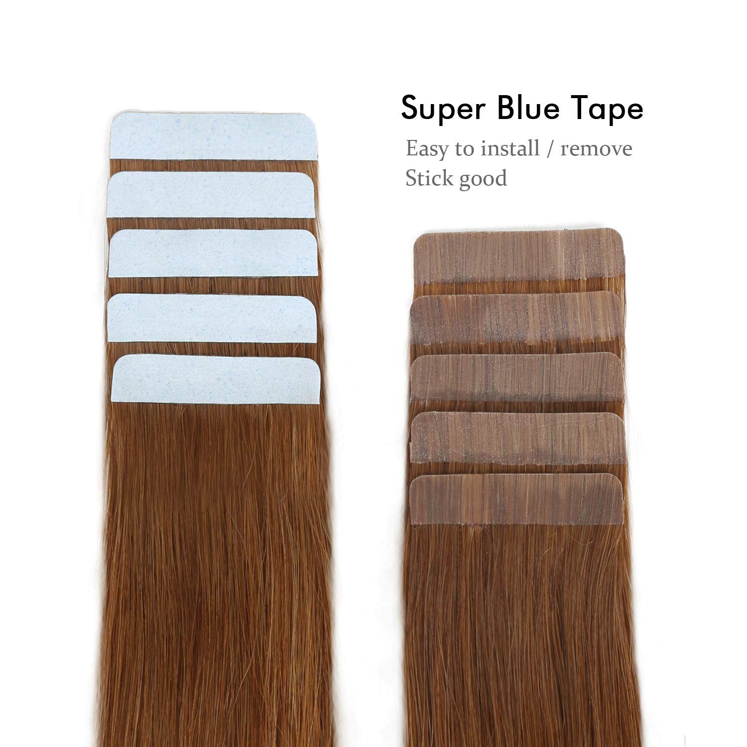 Suyya Tape In Hair Extensions Human Hair Chestnut Brown 100% Remy Human Hair 20 Inches 20Pcs 50G/Pack Straight Seamless Skin Wef