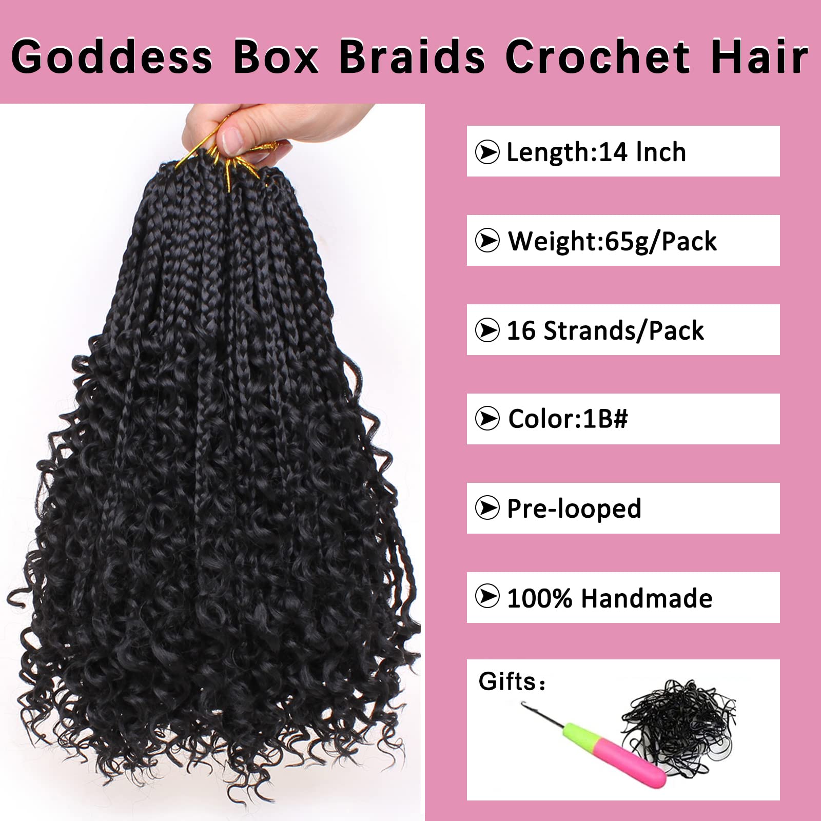 Cookoo 14 Inch Goddess Box Braids Crochet Hair For Black Women 8 Packs Synthetic Bohomian Hippie Crochet Box Braids With Curly E