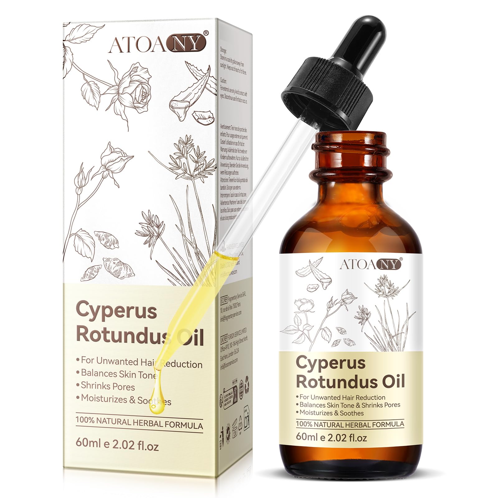 Cyperus Rotundus Oil, Natural Nut Grass Cyprus Oil for Reducing Body Hair Growth, Smooth Skin & Hairs Removal, Moisturizing & So