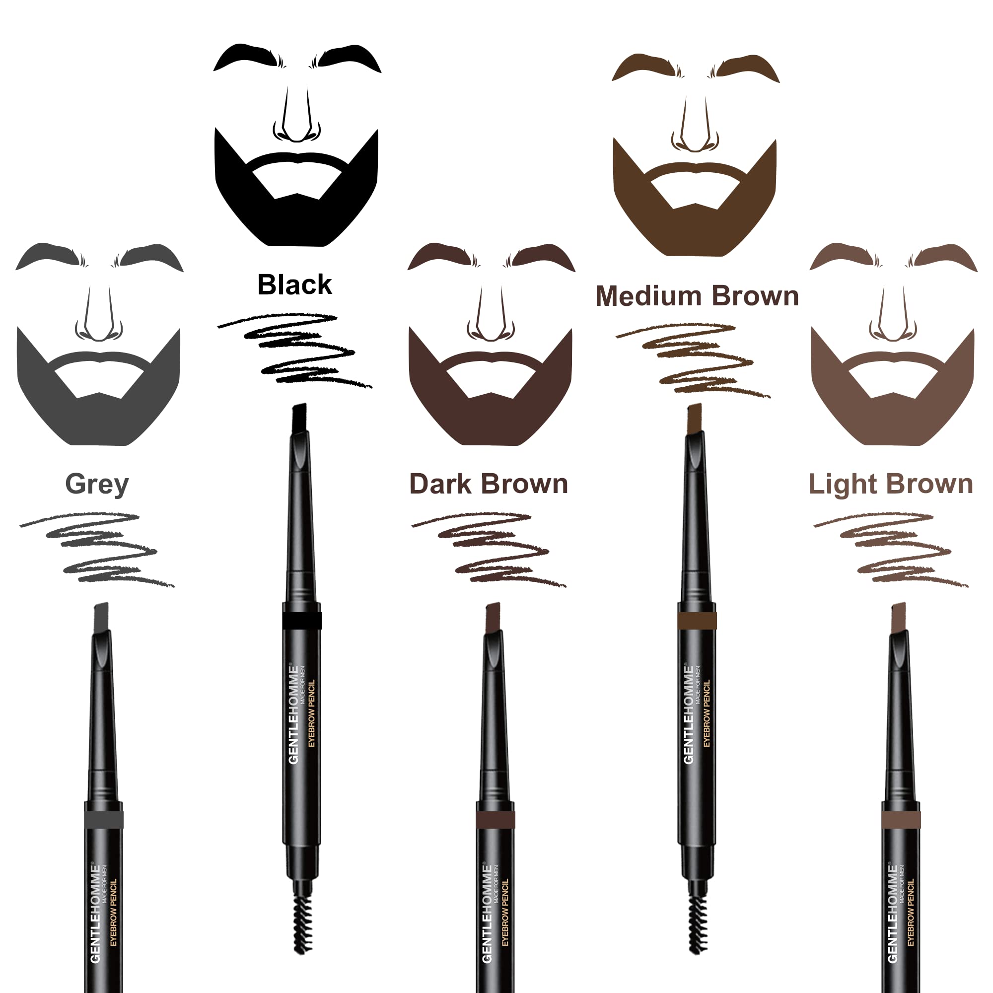 Gentlehomme Mens Eyebrow Pencil Dark Brown, Easily Shape Define Fill Eyebrows And Beard, 2 In 1 Brush And Ultra-Thin Pencil, Wat
