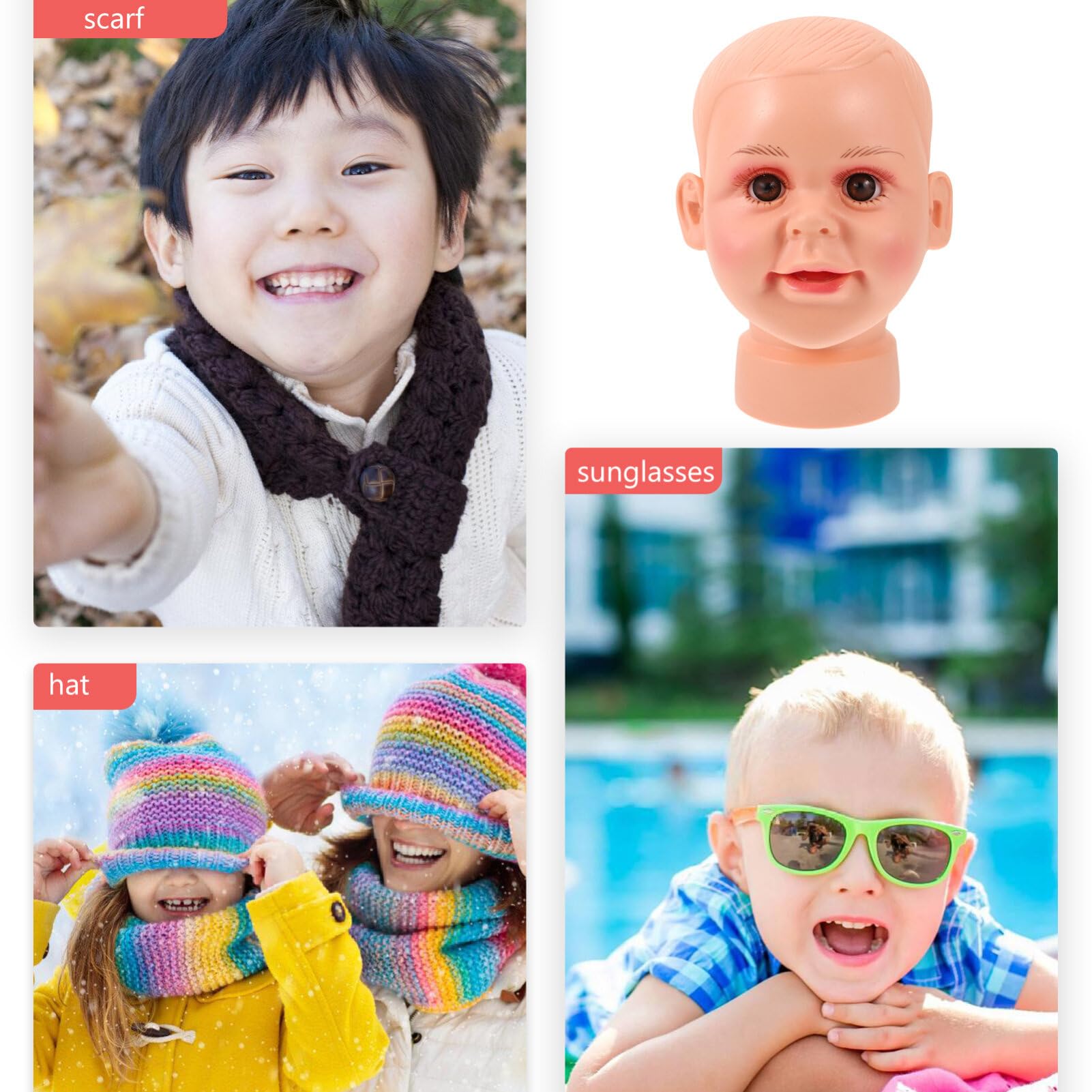 SOLUSTRE Baby Mannequin Head, Baby Boy Girl Children Mannequin Manikin Head Kid Mannequin Head Display for Hair Wigs Scarf Hats
