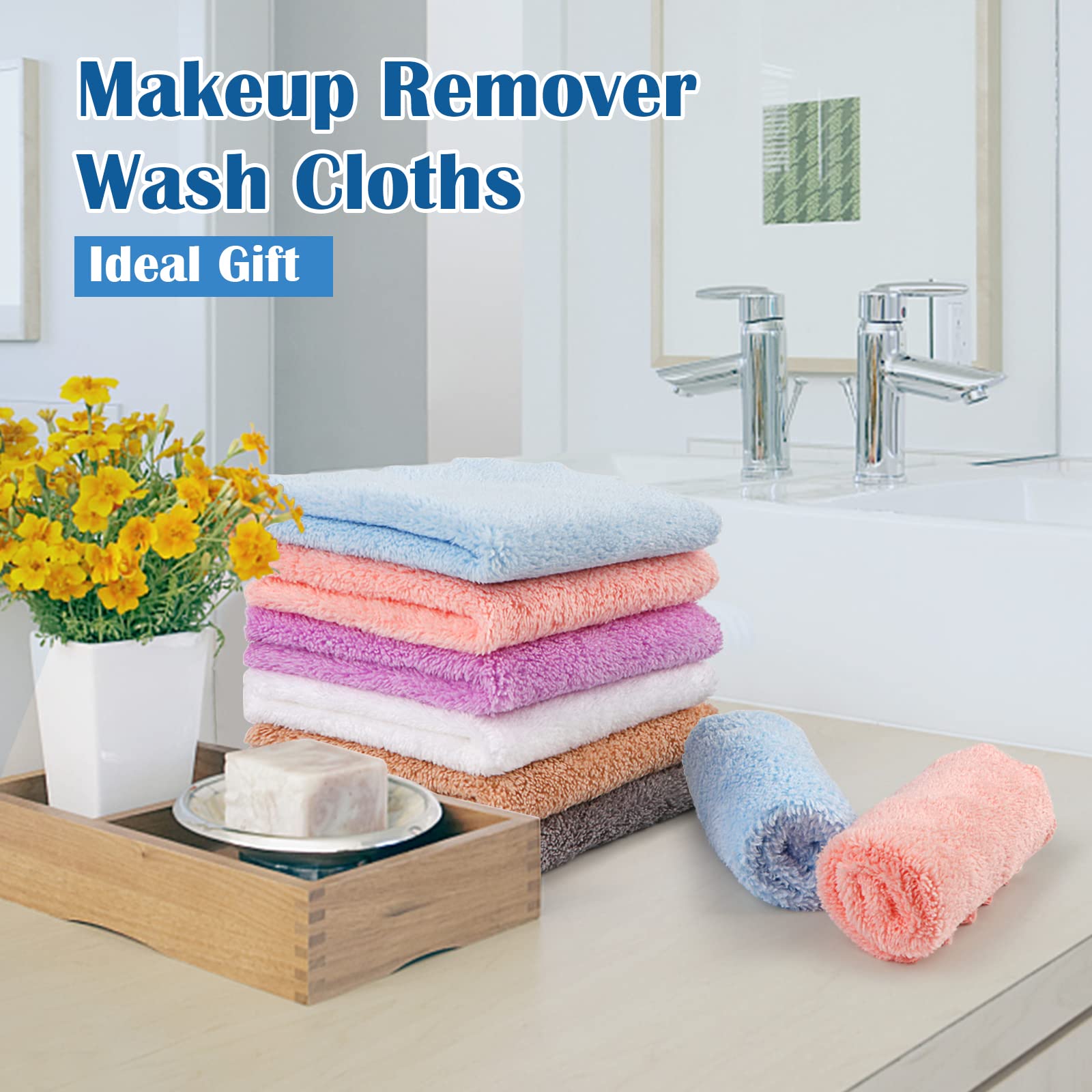 Orighty Makeup Remover Cloths, Cleansing, Reusable, Soft & Washable Coral Fleece Microfiber Washcloths / Towel For Face, Eye, Li