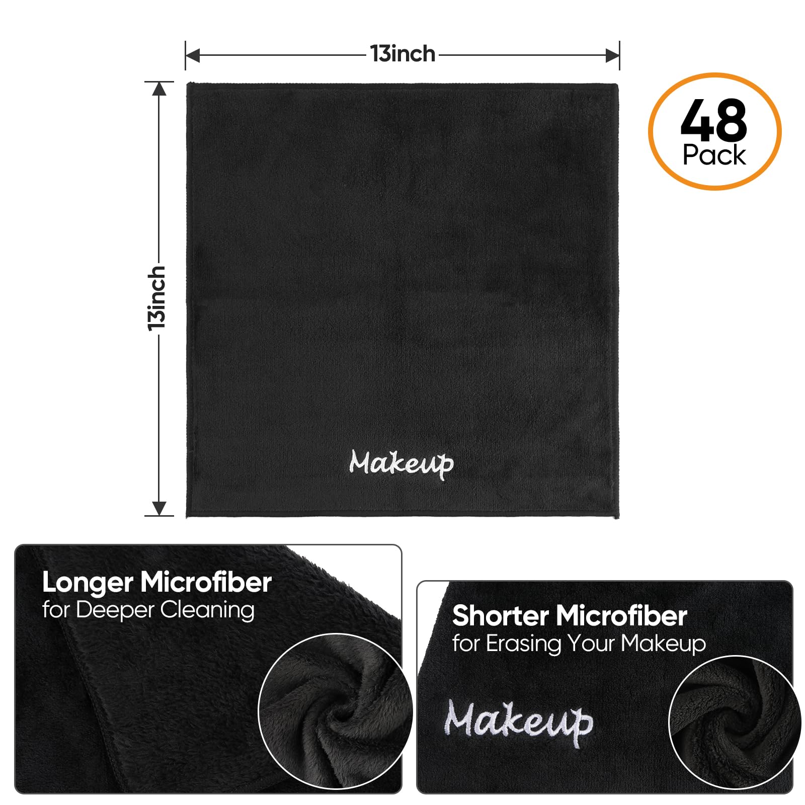 Unimade Makeup Remover Cloths, 48 Pack Black Facial Wash Cloths, Soft Coral Fleece Microfiber Face Towels For Face, Hand, And Ba