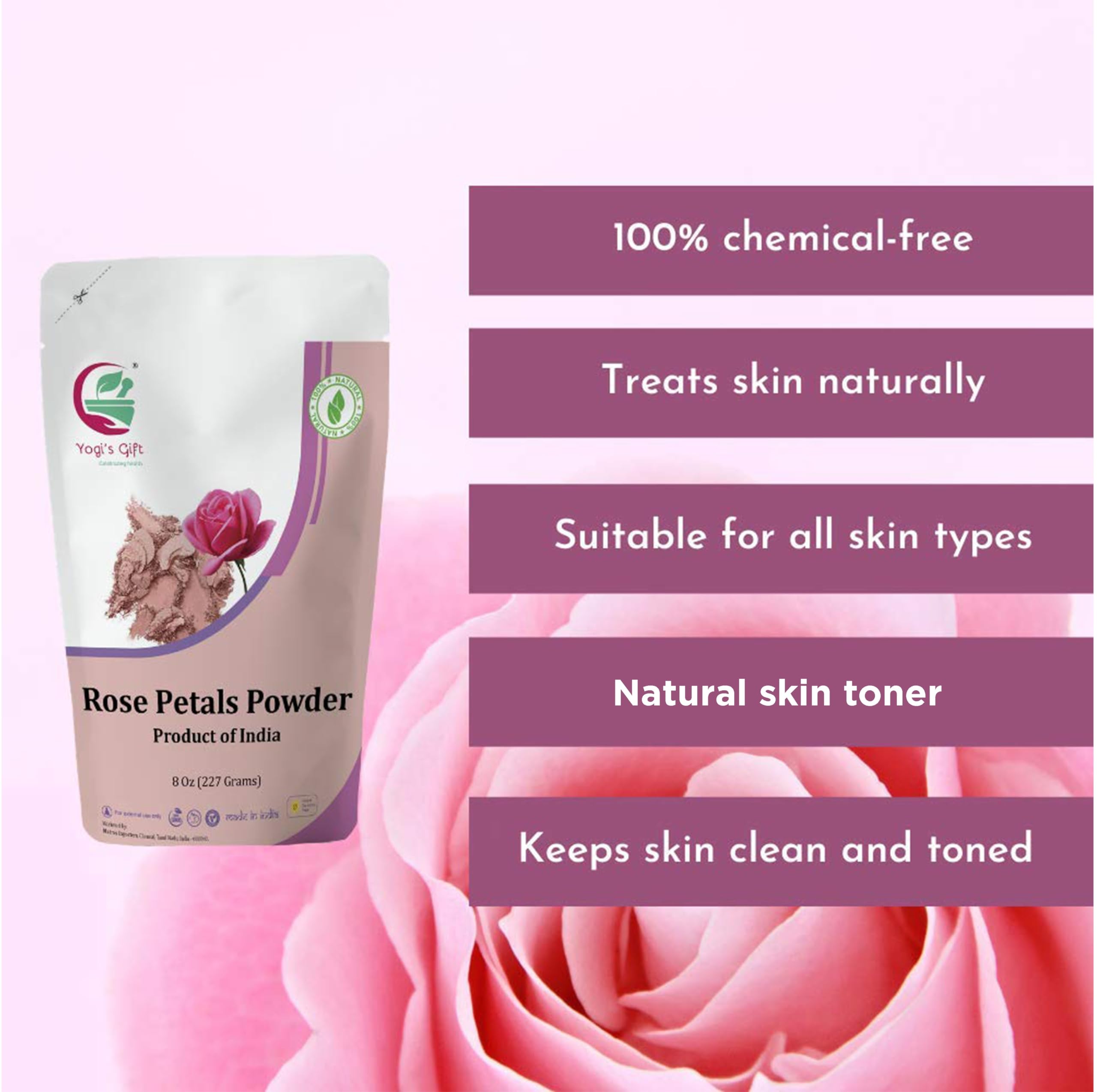Rose Petal Powder | 8 oz | Make Tea, Smoothies or Lattes | Best Ingredient for Face Mask Too | Soothing Fragrance | Excellent Na