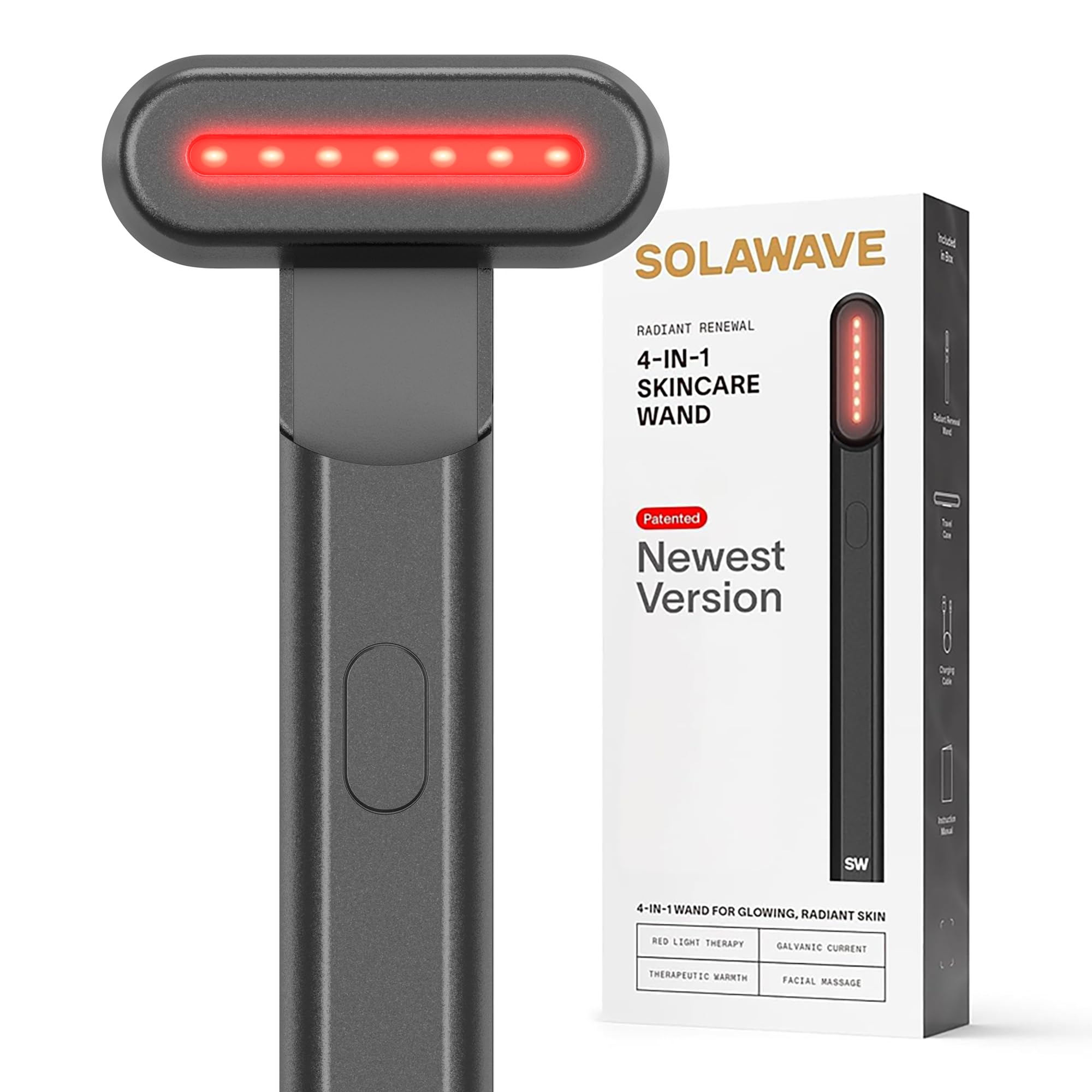 Solawave 4-in-1 Red Light Therapy Facial Wand | Anti-Aging Red Light Therapy | Galvanic Microcurrent Facial Massager | Wrinkle R