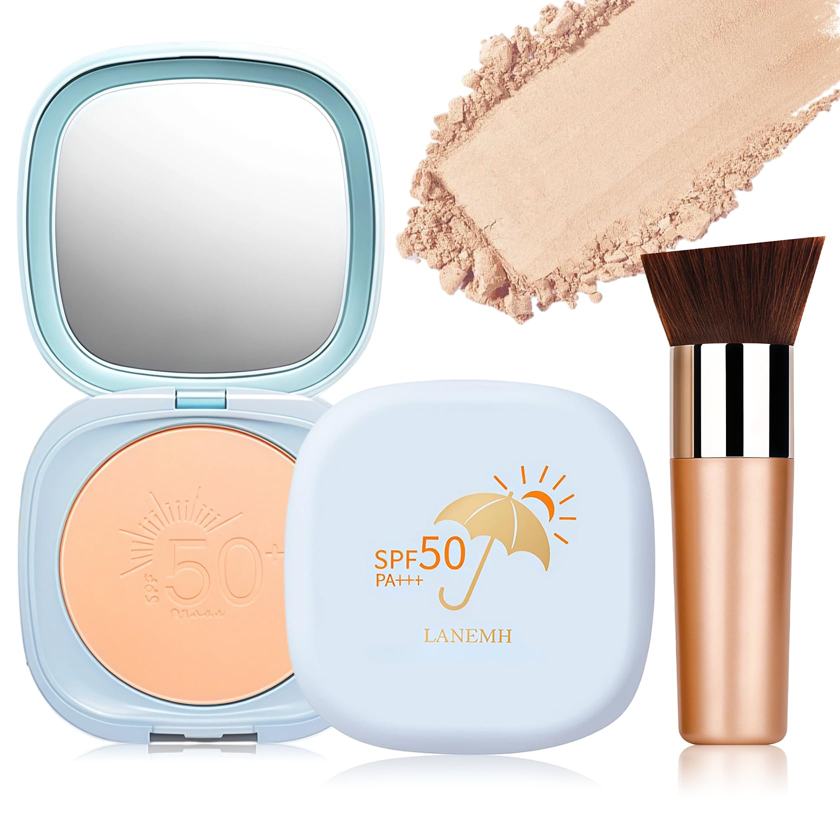 4in1 Pressed Powder SPF 50 PA+++Powder Foundation,Setting Powder,Powder Sunscreen&Concealer in One,OilControl Lightweight Ma