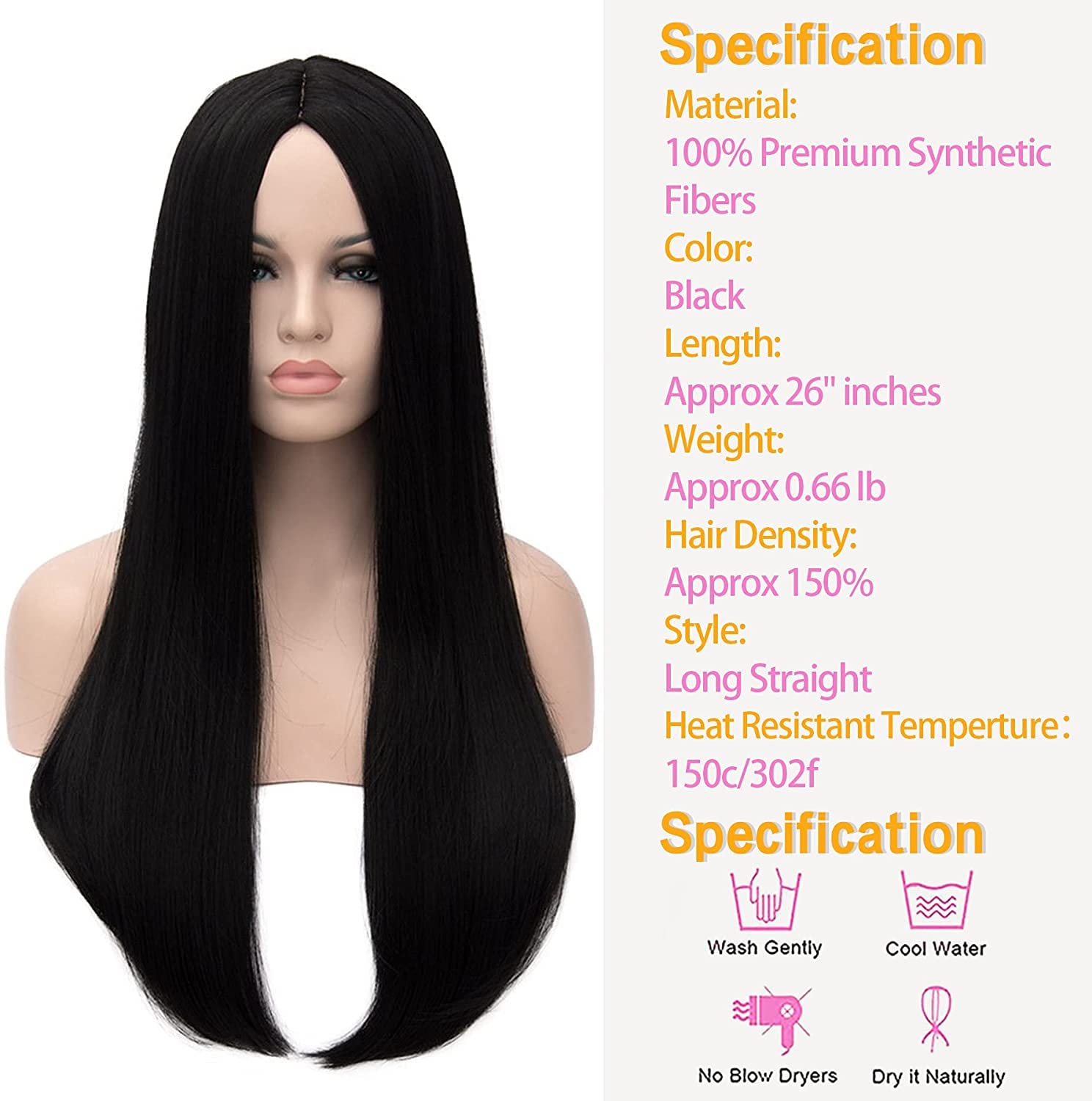 Kalyss 26 Inches Women'S Wig Long Straight Imported Synthetic Cosplay Costume Hair Wig
