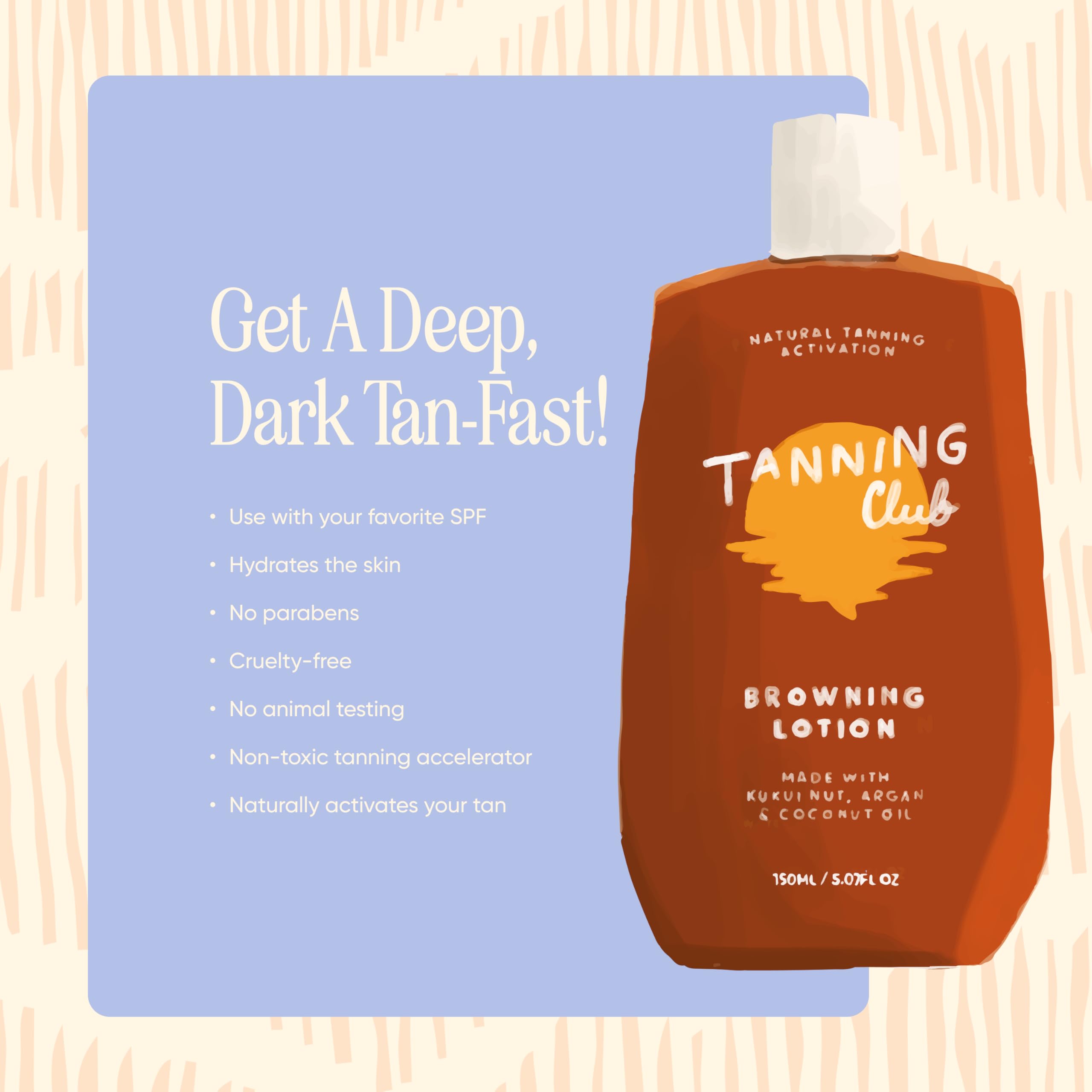 Tanning Club Browning Lotion - Tanning Accelerator & Optimizer With Kukui Nut, Argan, And Coconut Oils - Botanical Formula For O