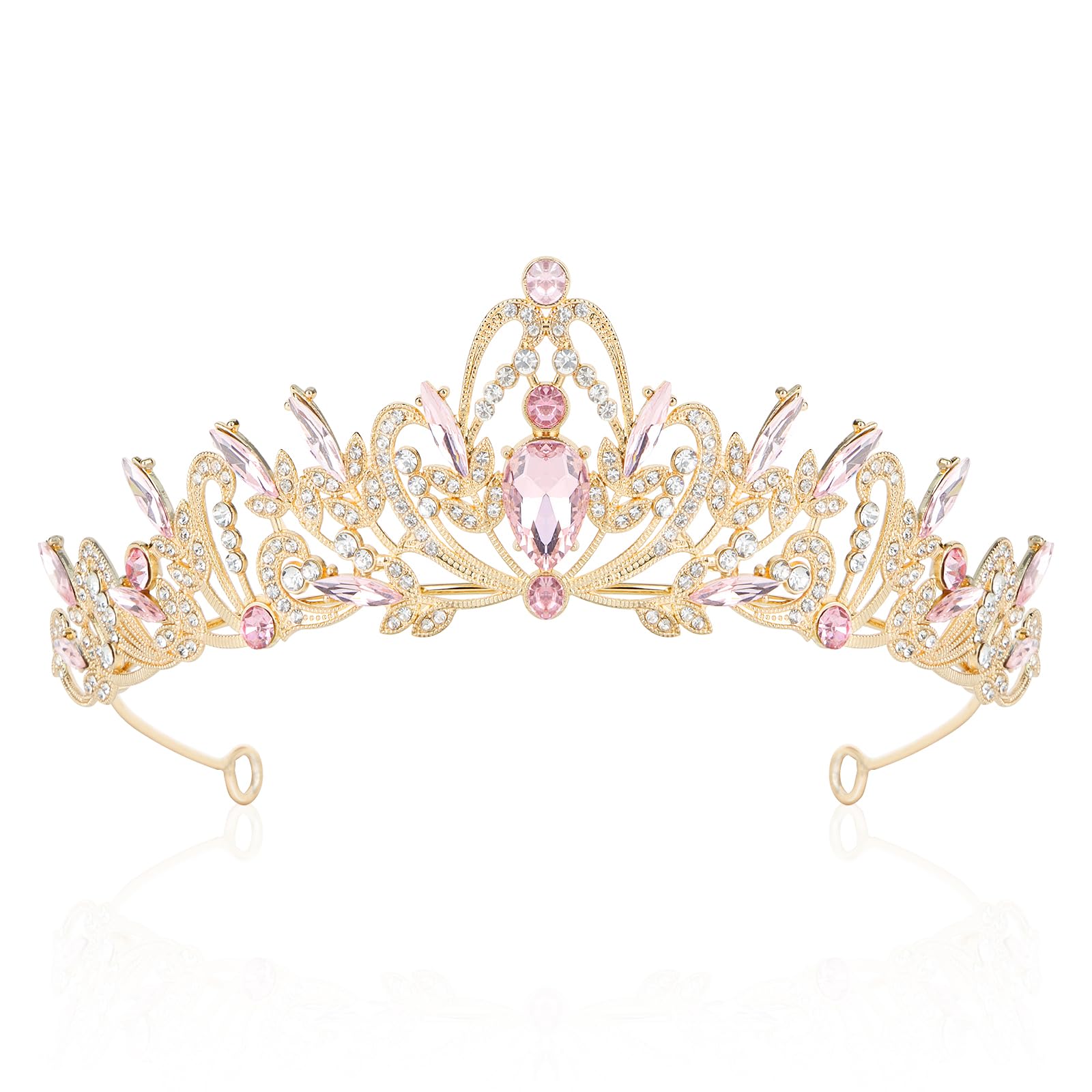CIEHER Pink Crown for Women Girls Pink Tiara Princess Crown, Crystal Crowns for Women Crown for Birthday Prom Party Halloween Co