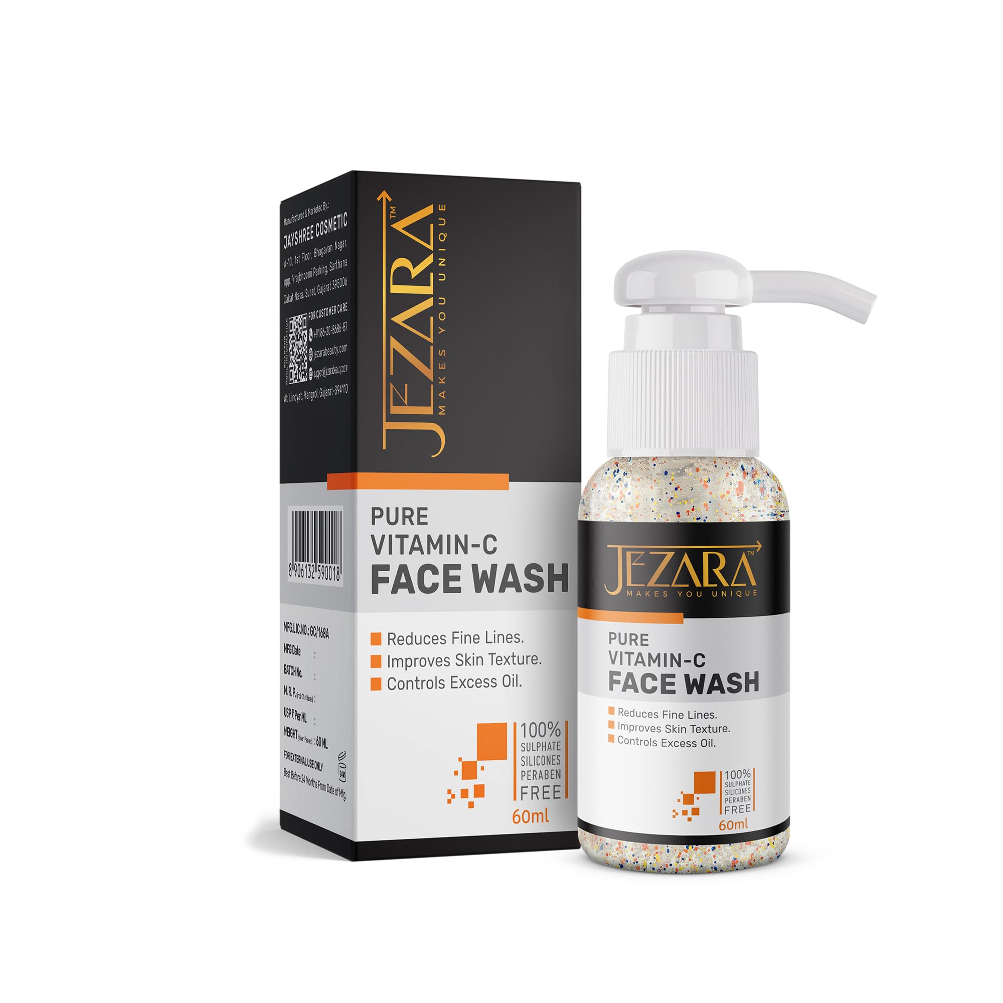 Jezara Pure Vitamin C Visibly Flawless Skin Face Wash For All Skin Types Men & Women, 60Ml
