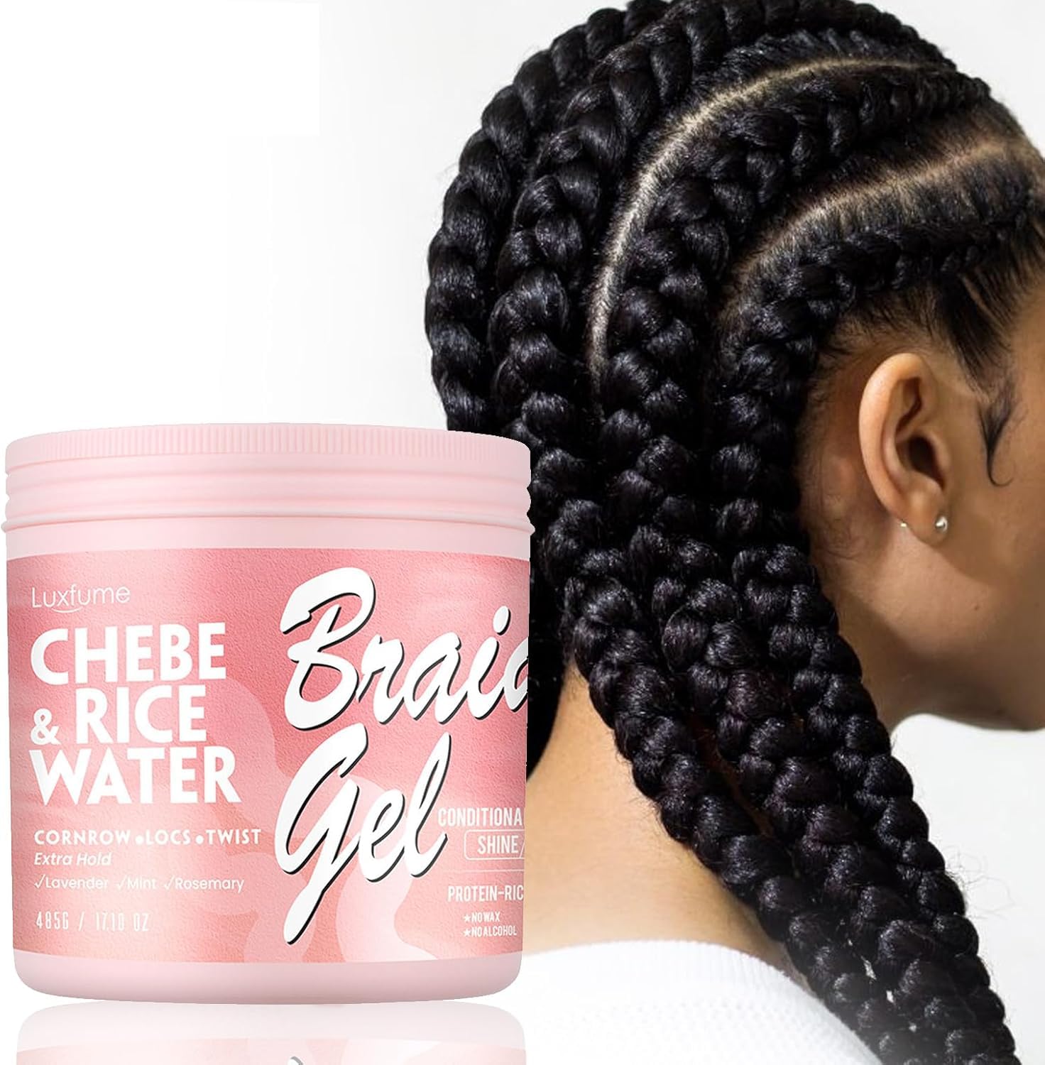 RoseFlower 485g Hair Styling Gel for Braided, Gel Pomade, Vegan Extreme Hold Styling Gel for Dry, Wavy, Curly or Coily Hair, Hai