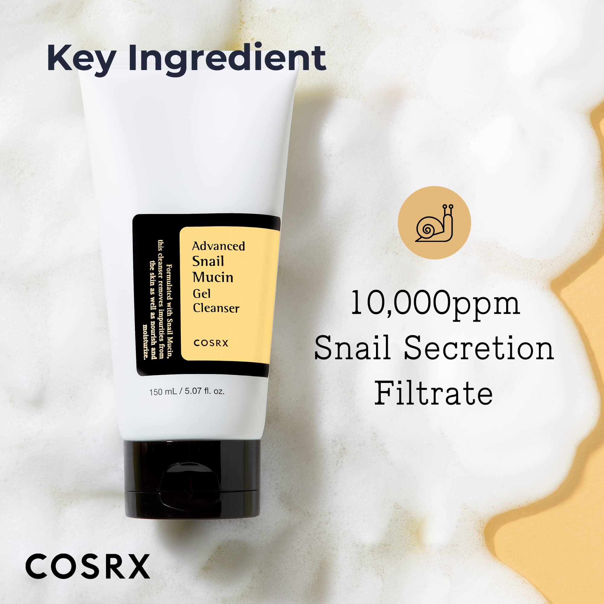 Cosrx Advanced Snail Mucin Gel Cleanser, 5.07 Fl Oz / 150 Ml, Rich Daily Deep Cleansing Gel For Dry & Sensitive Skin, Korean Ski