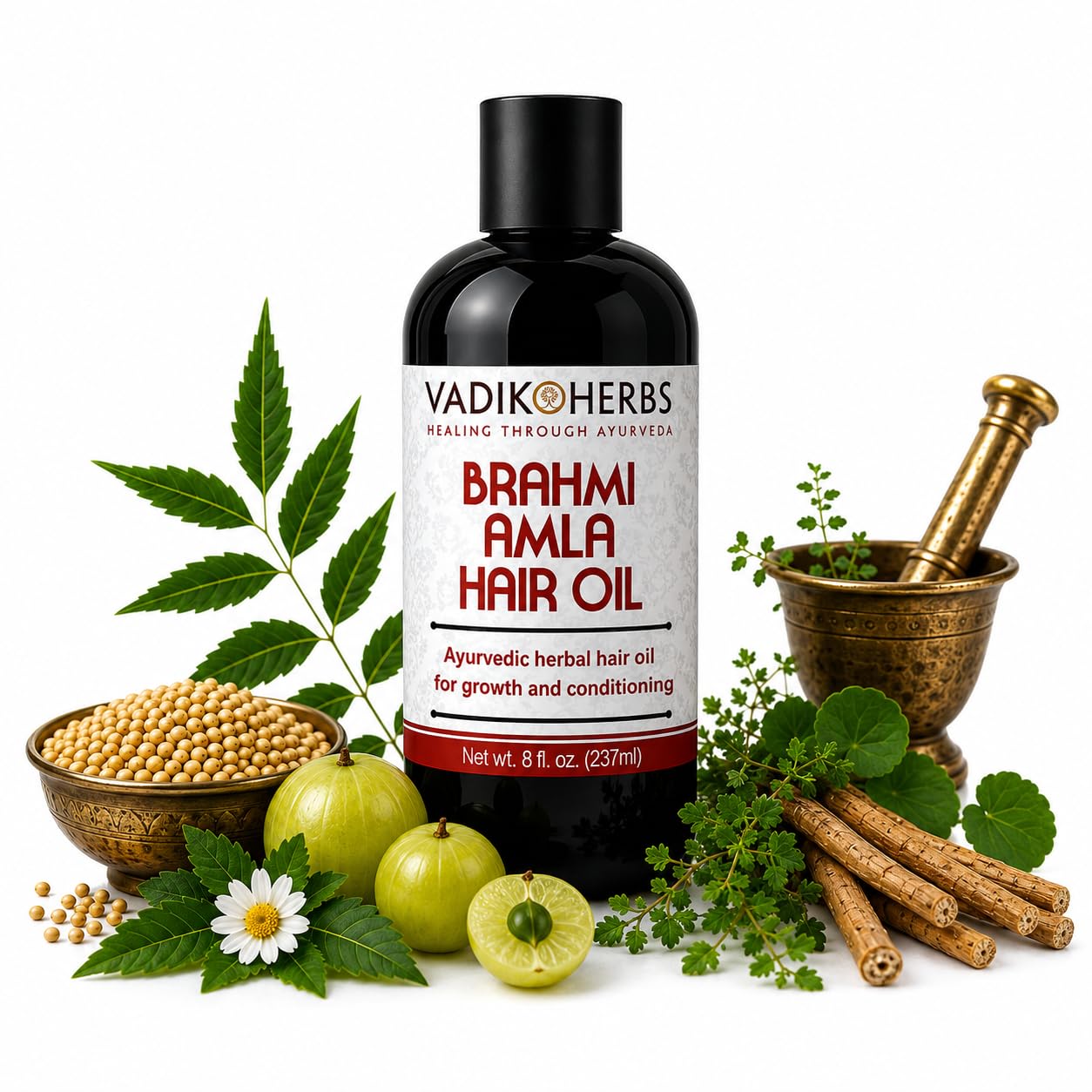 Vadik Herbs Brahmi Amla Hair Oil (8 oz) Ayurvedic herbal hair growth oil and hair conditioning oil with Rosemary Oil | Great for