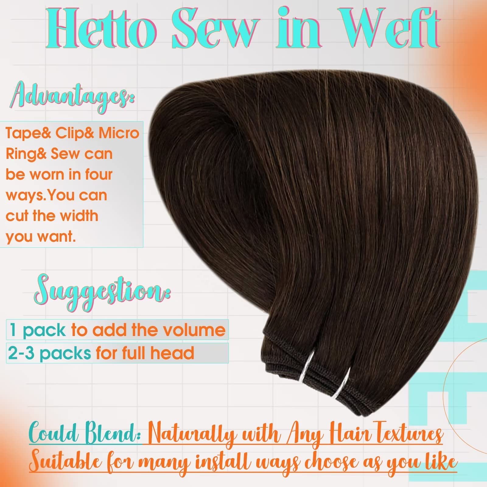 Hetto Brown Sew in Weft Hair Extensions Human Hair 12 Inch 70g #2 Brown Human Hair Weft Extensions Brazilian Hand Tied Human Hai