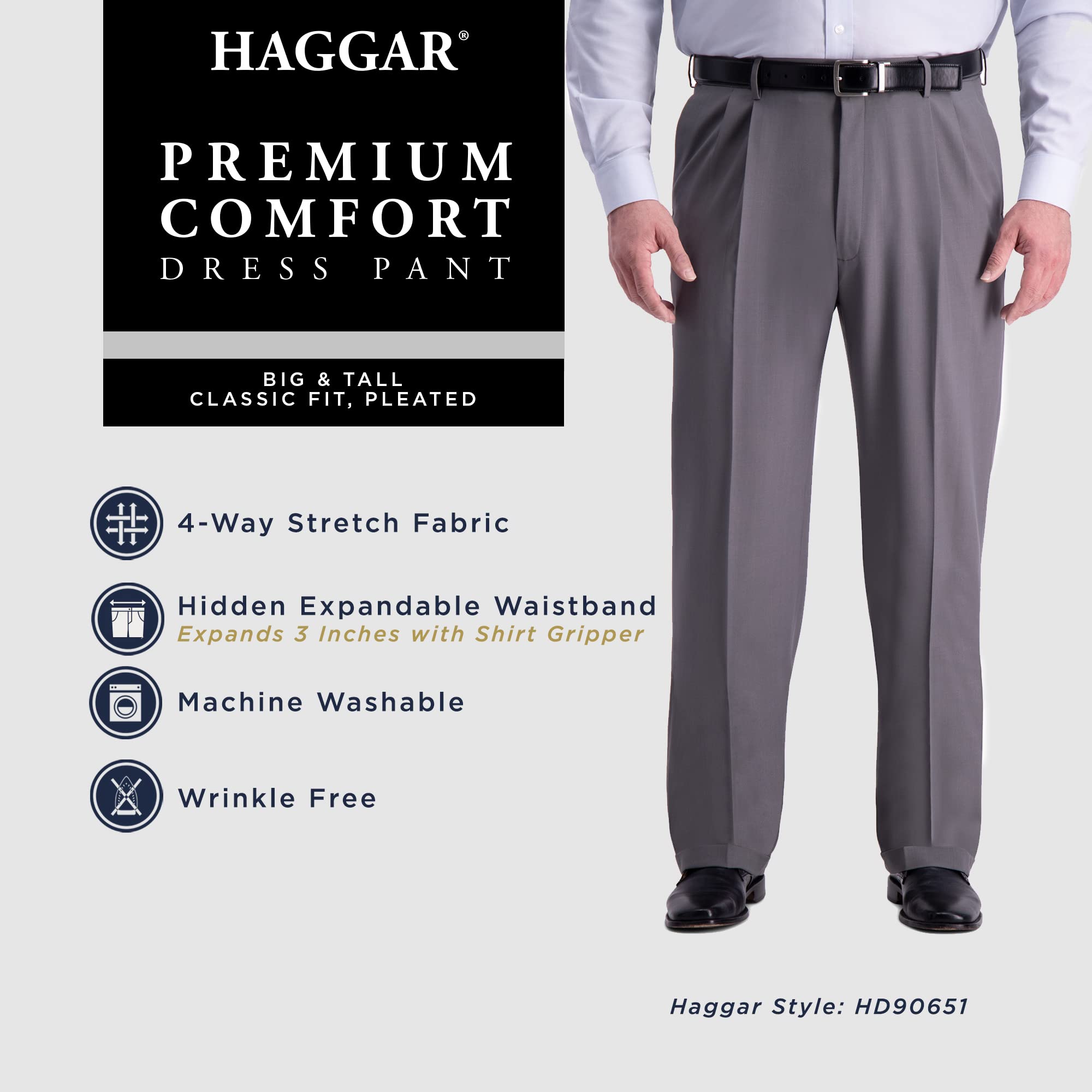 Haggar Mens Premium comfort classic Fit Pleat Front Pant Reg and Big  Tall Sizes, Blue BT, 54W x 34L