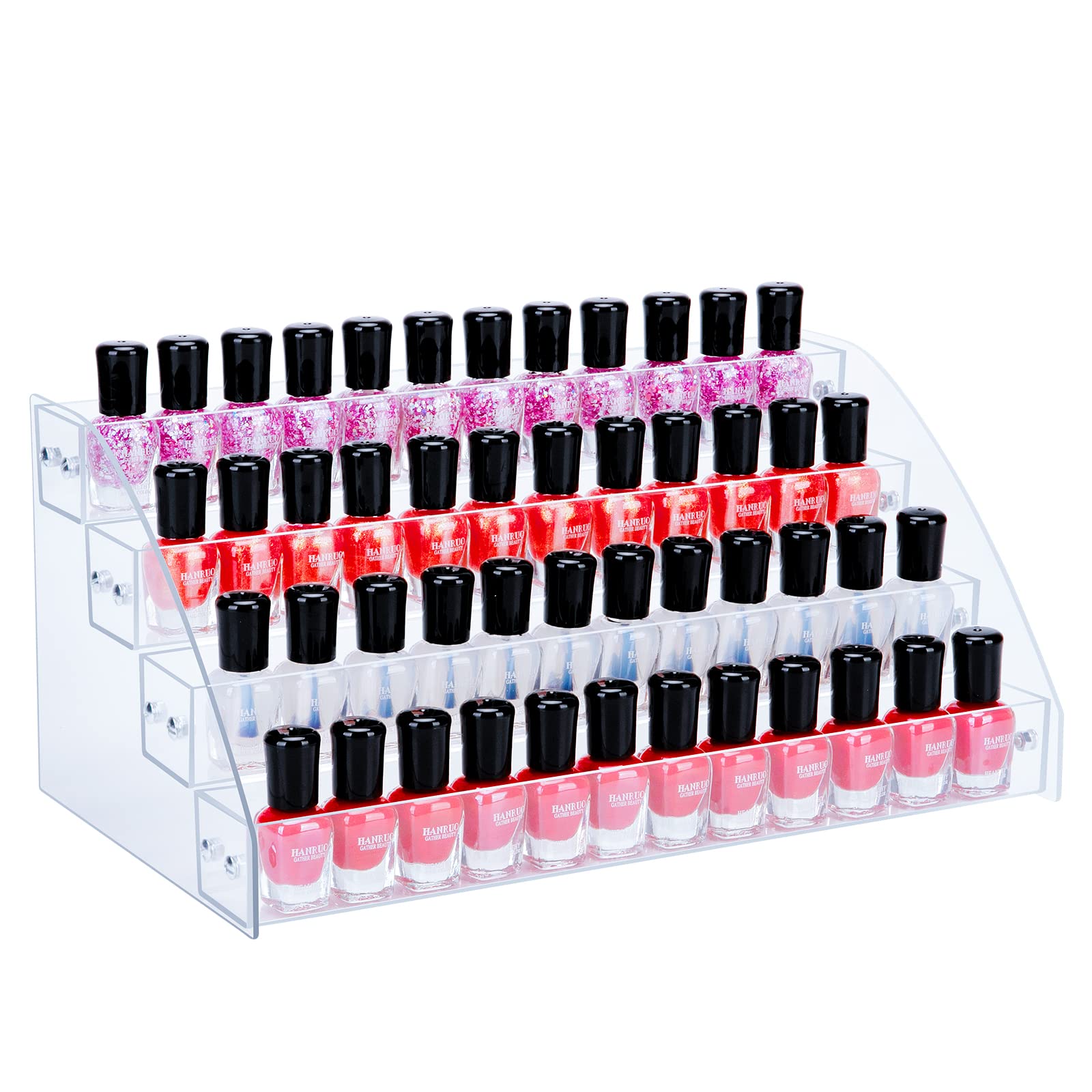 KINGROW Nail Polish Organizer Holder Rack 4 Layers Acrylic Display Rack Eyeglasses Shelf Essential Oils Ink Storage Holds Up to 