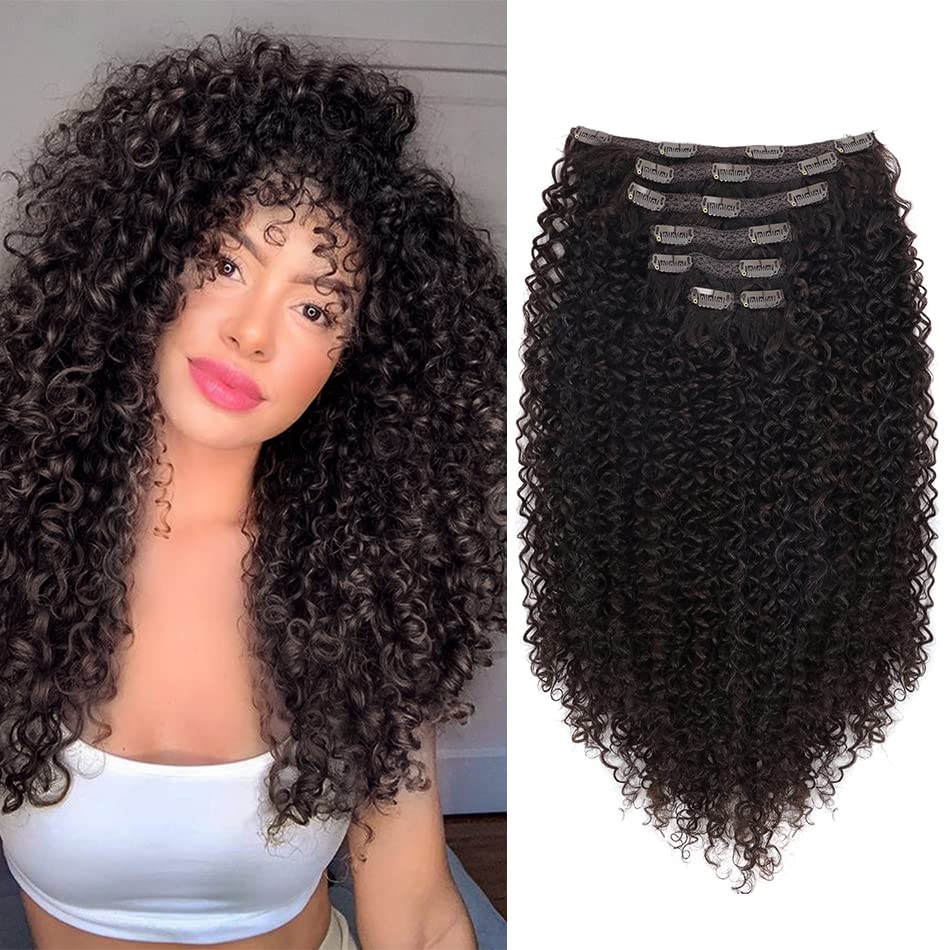 BHF 26 inch Kinky Curly Clip In Hair Extension, 140g Double Weft Full Head Heat Resistance Synthetic Hair Extension For Women 7p