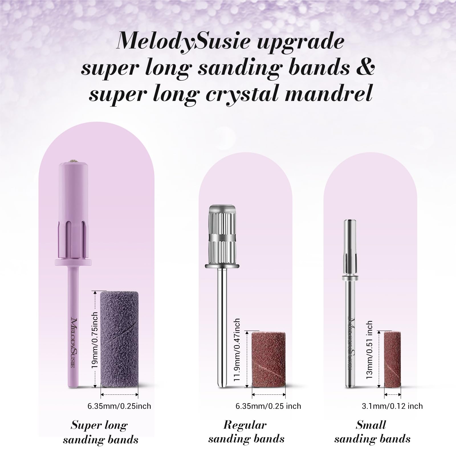 Melodysusie 50 Pcs Nail Drill Bits Super Long Sanding Bands With 6.65Mm Crystal Mandrel Bit, 180 Fine Grit Nail File For Acrylic
