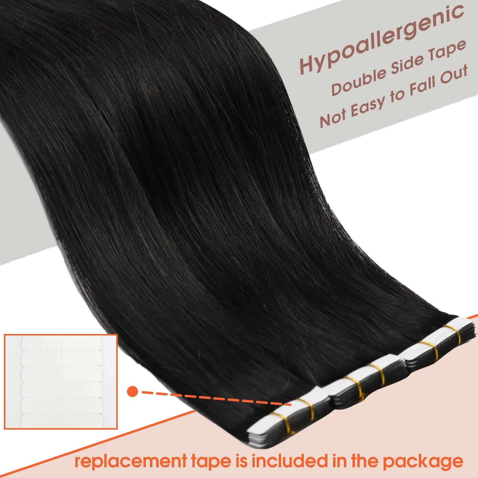 Sunny Hair Tape In Extensions Black Tape In Human Hair Extensions Natural Black Tape In Extensions Real Human Hair Seamless Tape