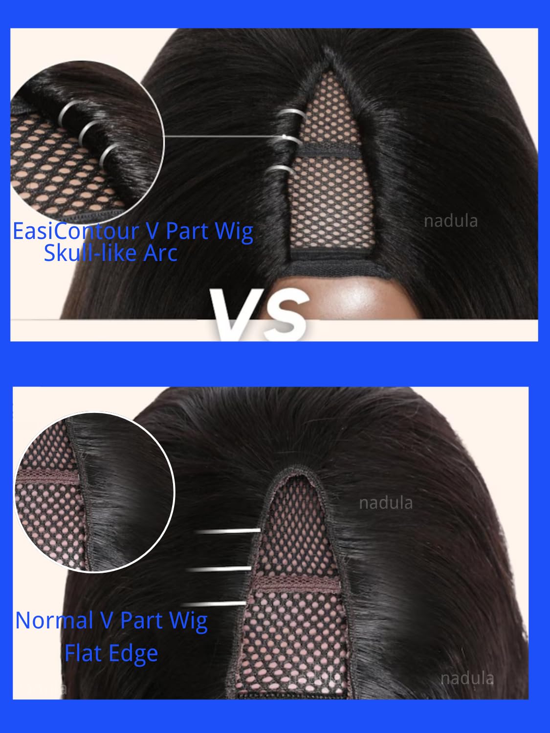 Nadula V Part Yaki Straight Glueless Wig 20 Inch Human Hair Balayage Brown Highlight Clip-In Half Wig No Glue Wear and Go