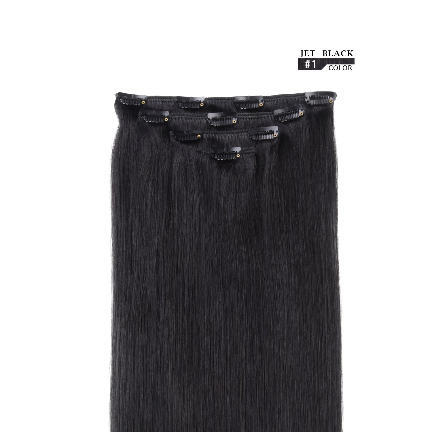 20'' Hair Extensions Clip In Human Hair For Women - Silky Straight Remy Real Long Human Hair Clip On 75Grams 4Pieces Jet Black #