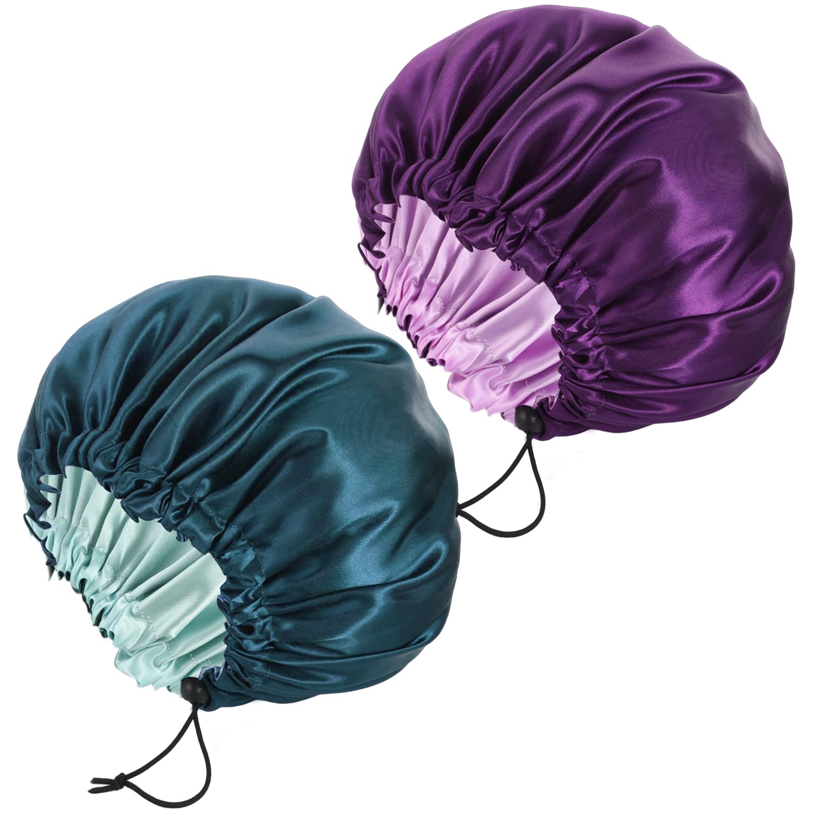 2 Pack Satin Bonnet Silk Bonnet for Sleeping, Adjustable Double Layer Satin Bonnet for Natural and Curly Hair Silk Cap Hair Bonn