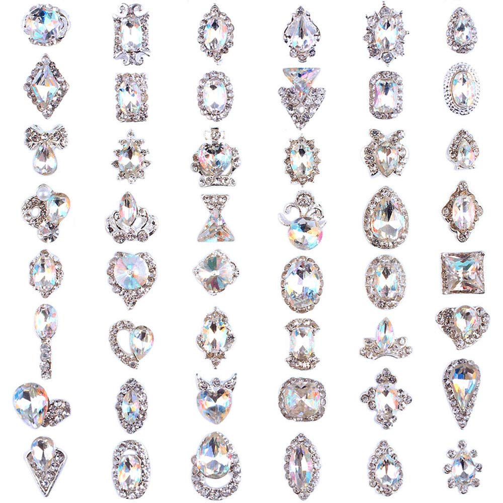 48PCS 3D Luxury Nail Art Rhinestones Nail Diamonds Glass Crystal AB Metal Gems Jewels Stones for DIY Nail Art Work Design Decora