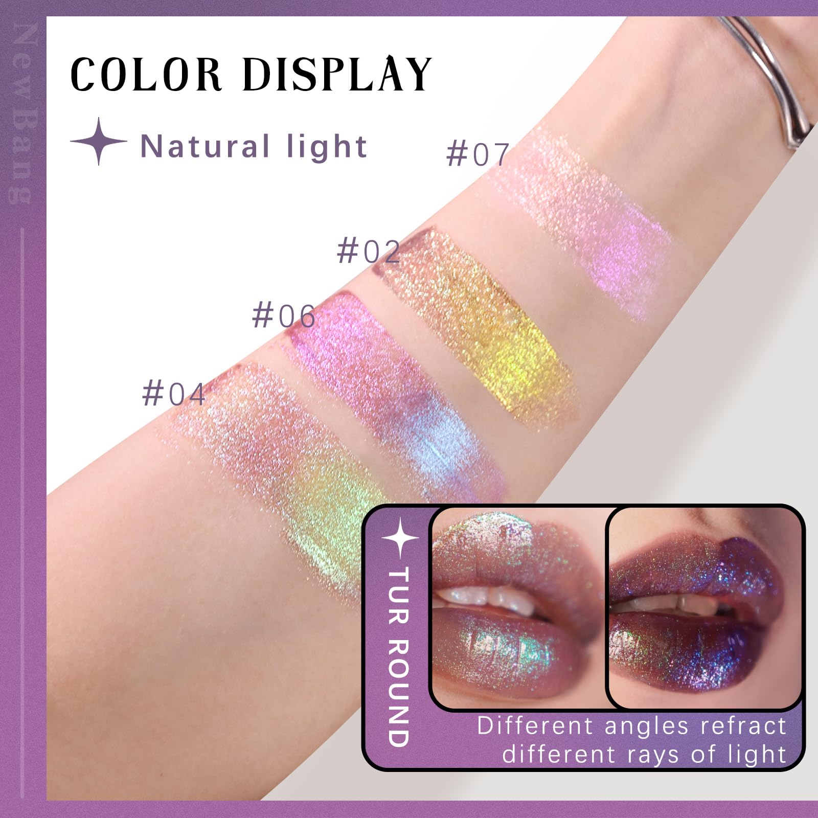 Hosaily Glitter Chameleon Liquid Lipsticks, Diamond Shimmer Glow Metallic Lip Gloss, Long Lasting Waterproof Shiny Glimmer Spark