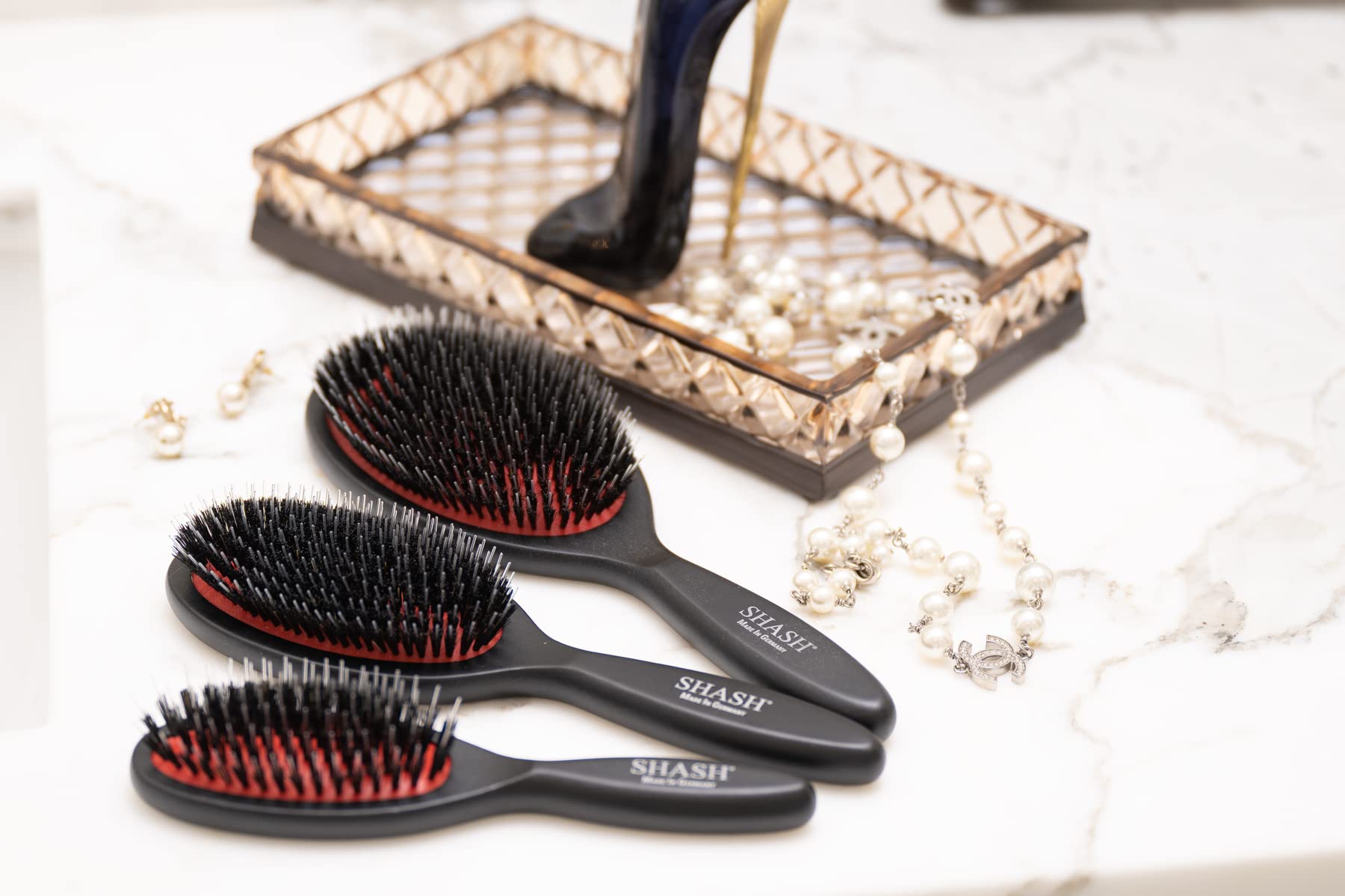 SHASH Nylon Boar Bristle Brush - Hand Made in Germany, Small, Black - Detangles, Softens, Improves Hair Texture, No Pulling or Split Ends