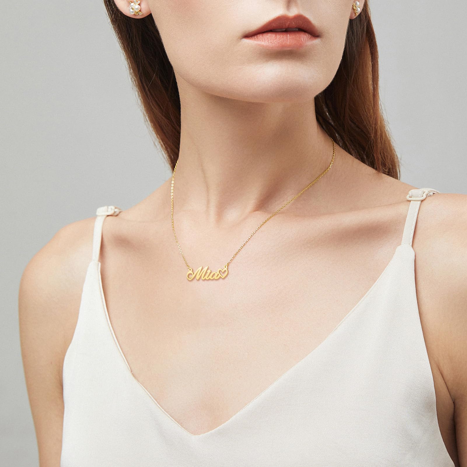 CoolJewelry Personalized Custom Name Necklace for Women Name Necklaces with Heart 18K Gold Plated or Sterling Silver Nameplate C