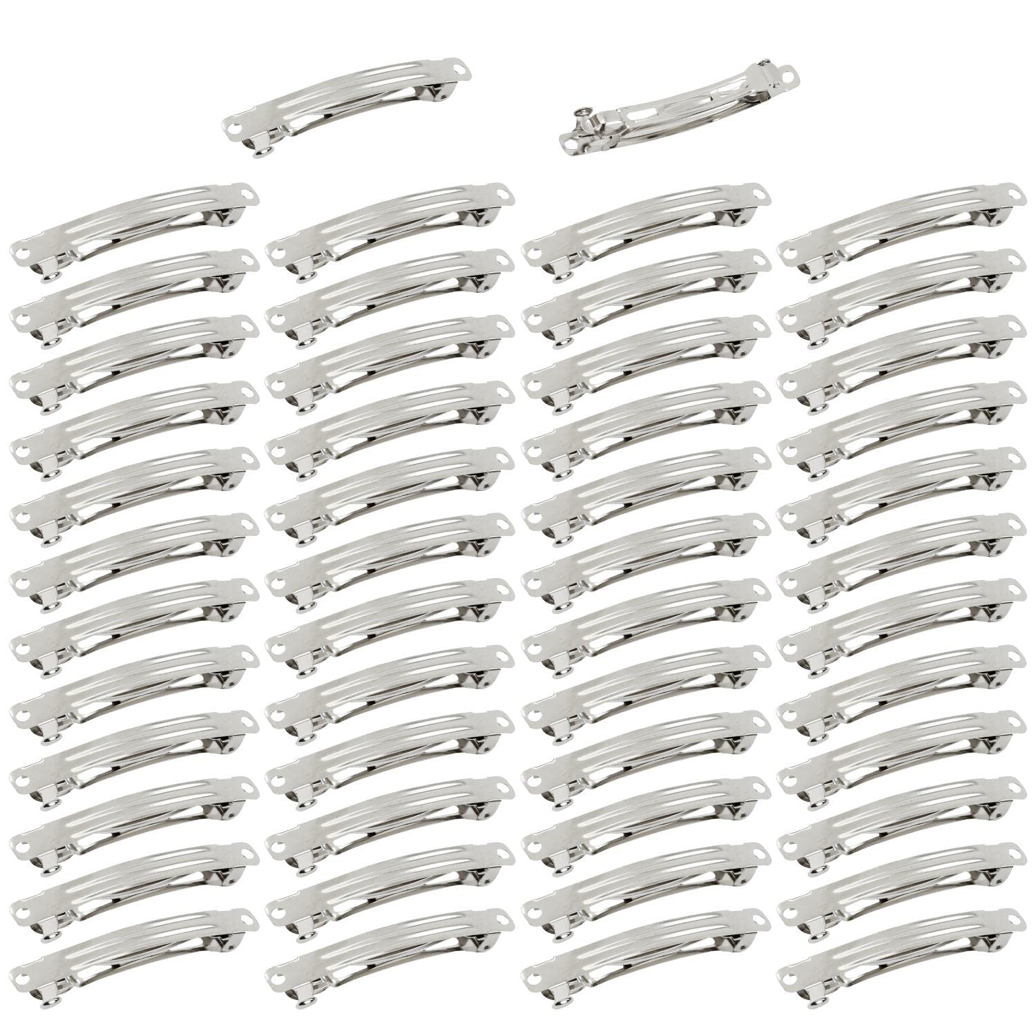 Cinaci 50 Pack 2 Inch / 2.4 Inch / 3 Inch/ 4 Inch Blank Silver Metal Diy Craft French Barrettes Snap Hair Clips Pins For Women G