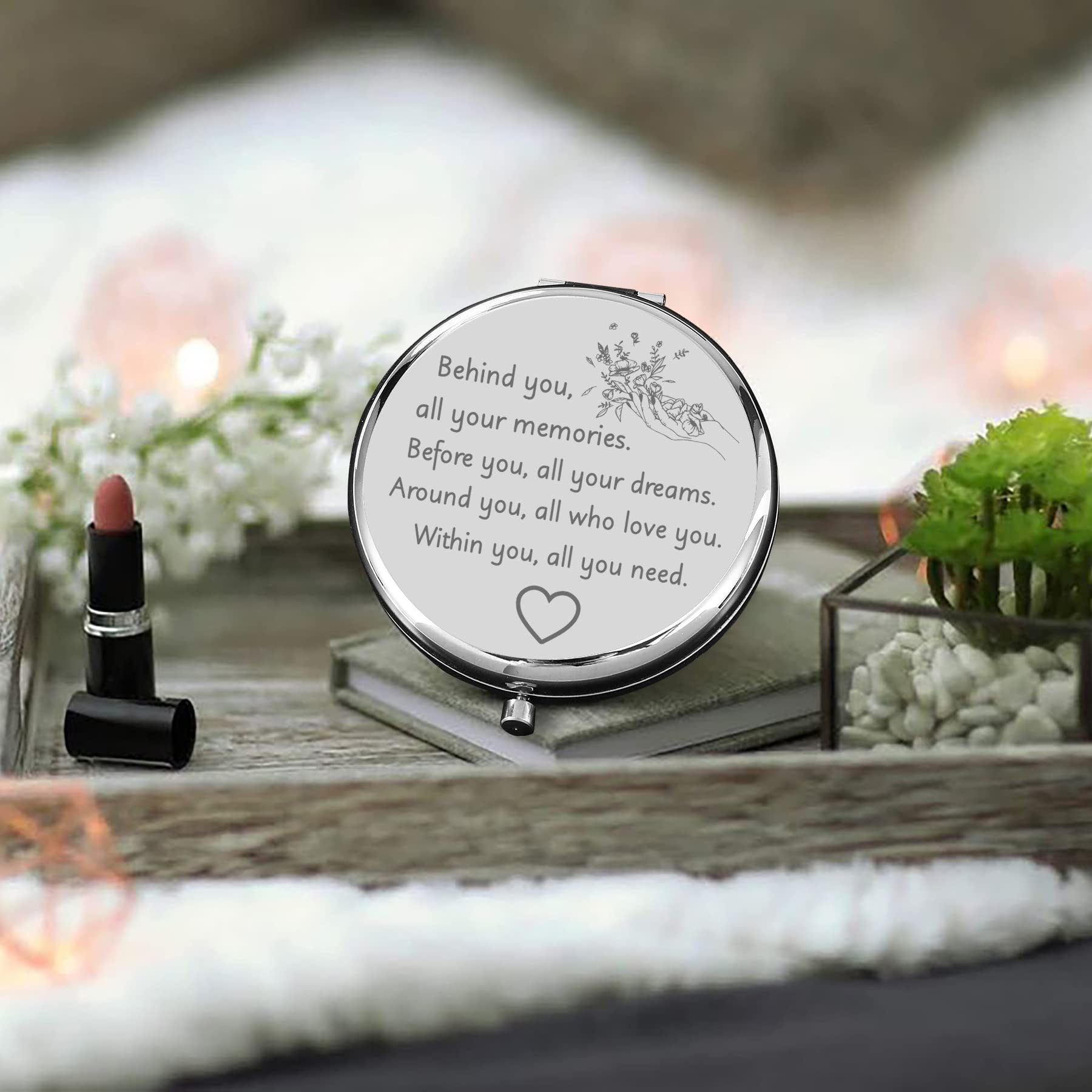 Ysunm Ming Heng Inspirational Personalized Travel Pocket Compact Makeup Mirror Gift For Sister, Best Friend, Classmate, Colleagu