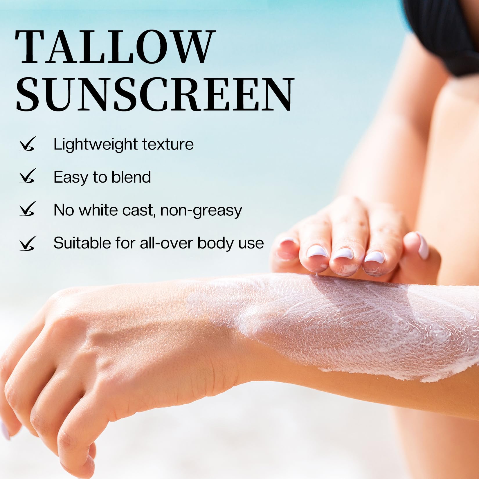 Jtopyrt Beef Tallow Sunscreen: Tallow with Zinc Oxide & Beeswax - Natural Moisturizing Protection for Dry Sensitive Skin & All A