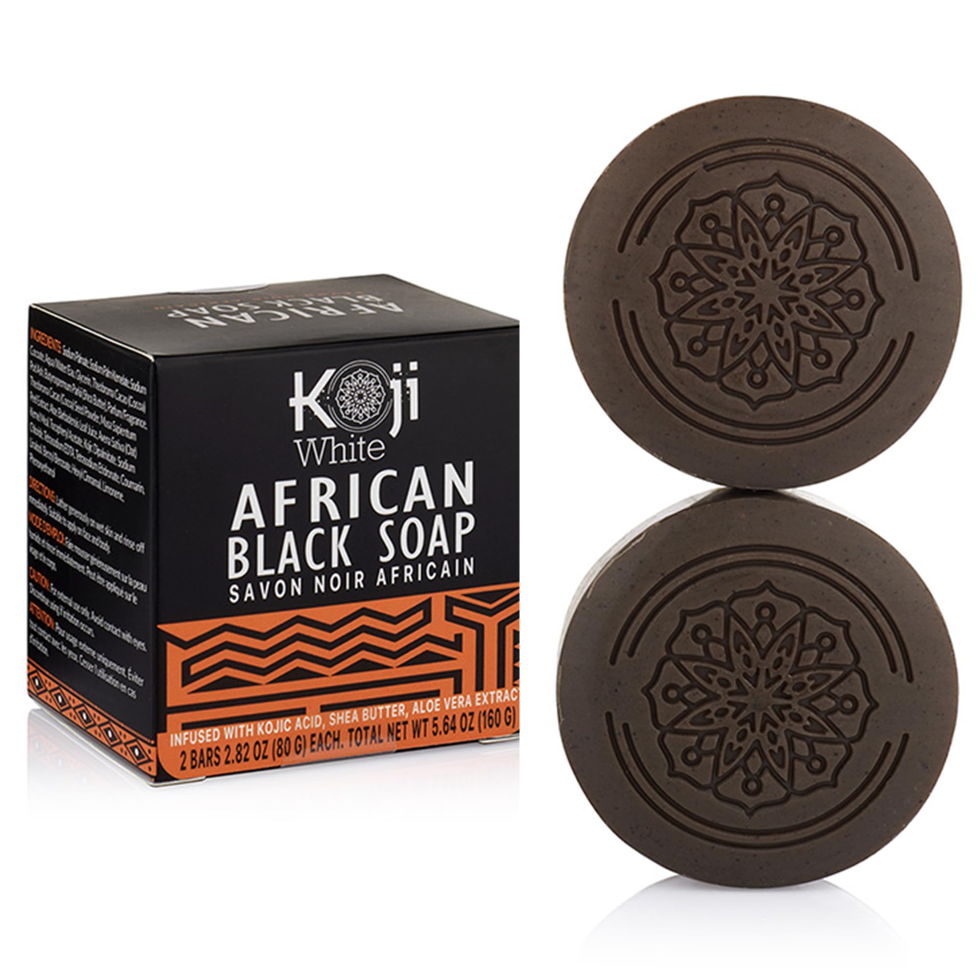 Koji White African Black Soap Bar for Face & Body Wash with Shea Butter - Exfoliating Soap, Moisturizer Skin with Kojic Acid, Al