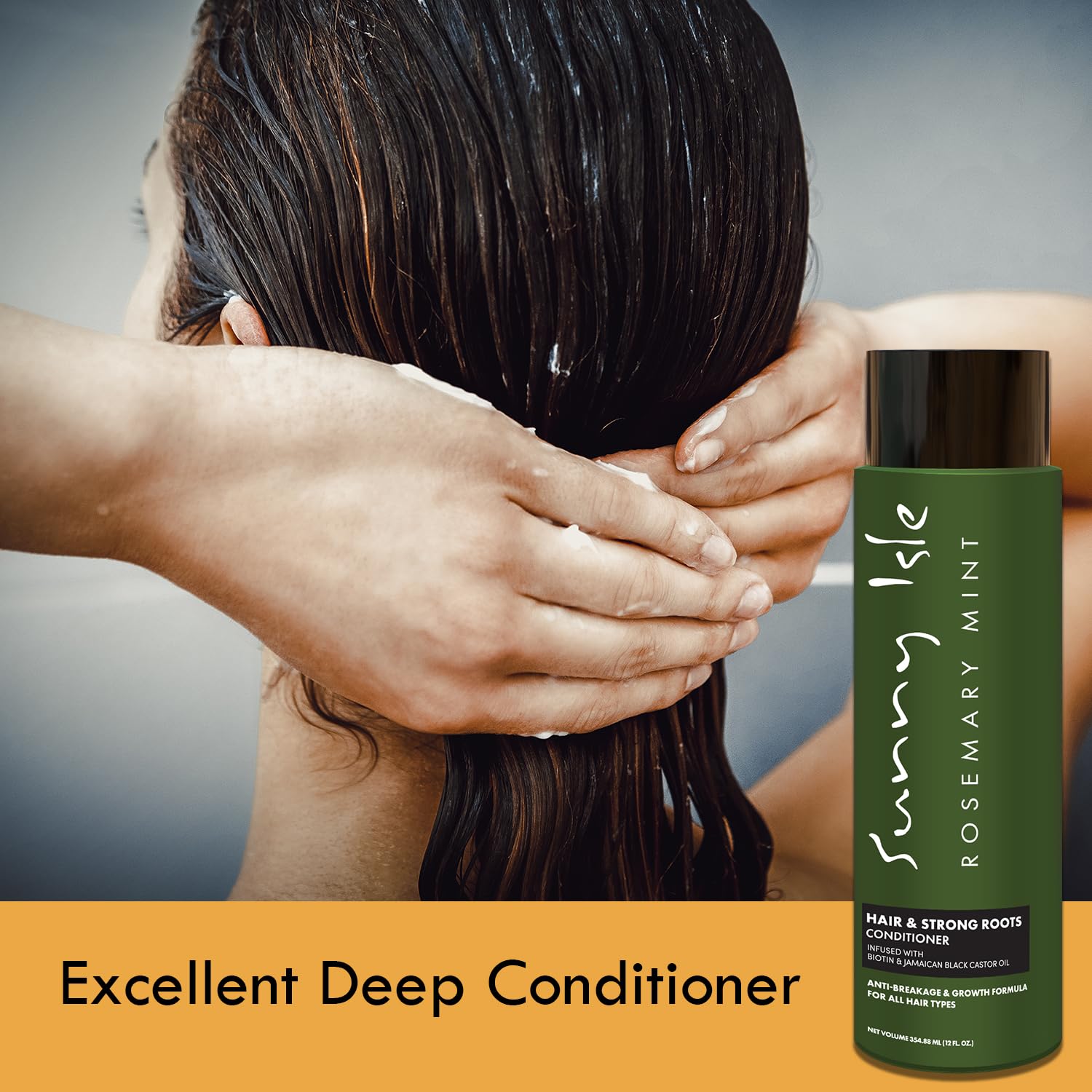 Sunny Isle Rosemary Mint Hair & Strong Roots Conditioner 12oz | Anti-Breakage & Growth Formula | Infused with Biotin & Jamaican