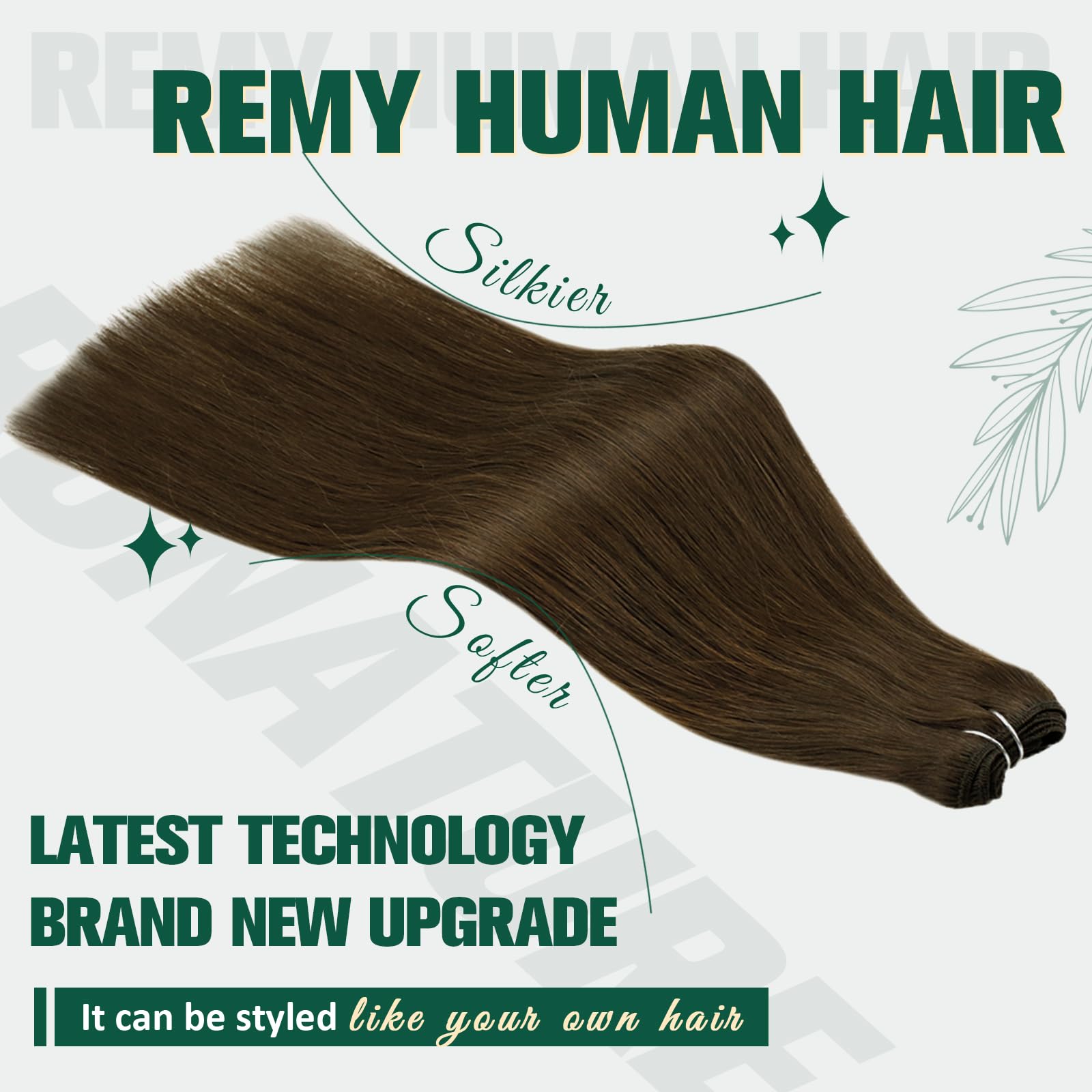 RUNATURE 20 Inch Sew in Hair Extensions Real Human Hair Brown Long Weft Hair Extensions Human Hair #4 Chocolate Brown Hair Weft