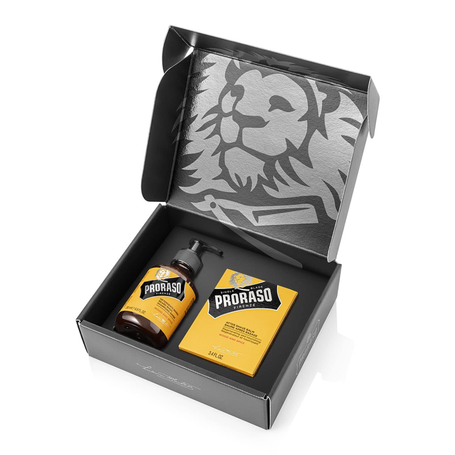 Proraso Beard Care Kit For Men | Beard Wash & Beard Balm To Cleanse, Soften And Reduce Itch For New Or Short Beards | Wood & Spi