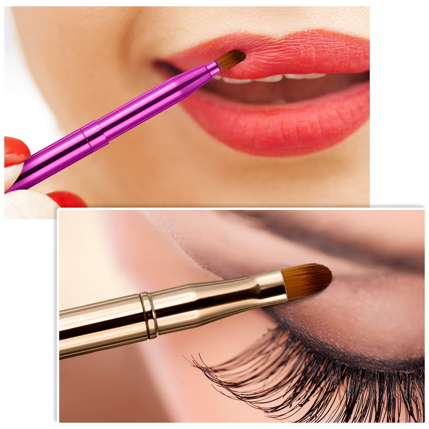 TOODOO 3 Pieces Lip Brush Retractable Lipstick Liner Brush Lipstick Dual-ended Foundation Makeup Brush with Cap Travel Applicato