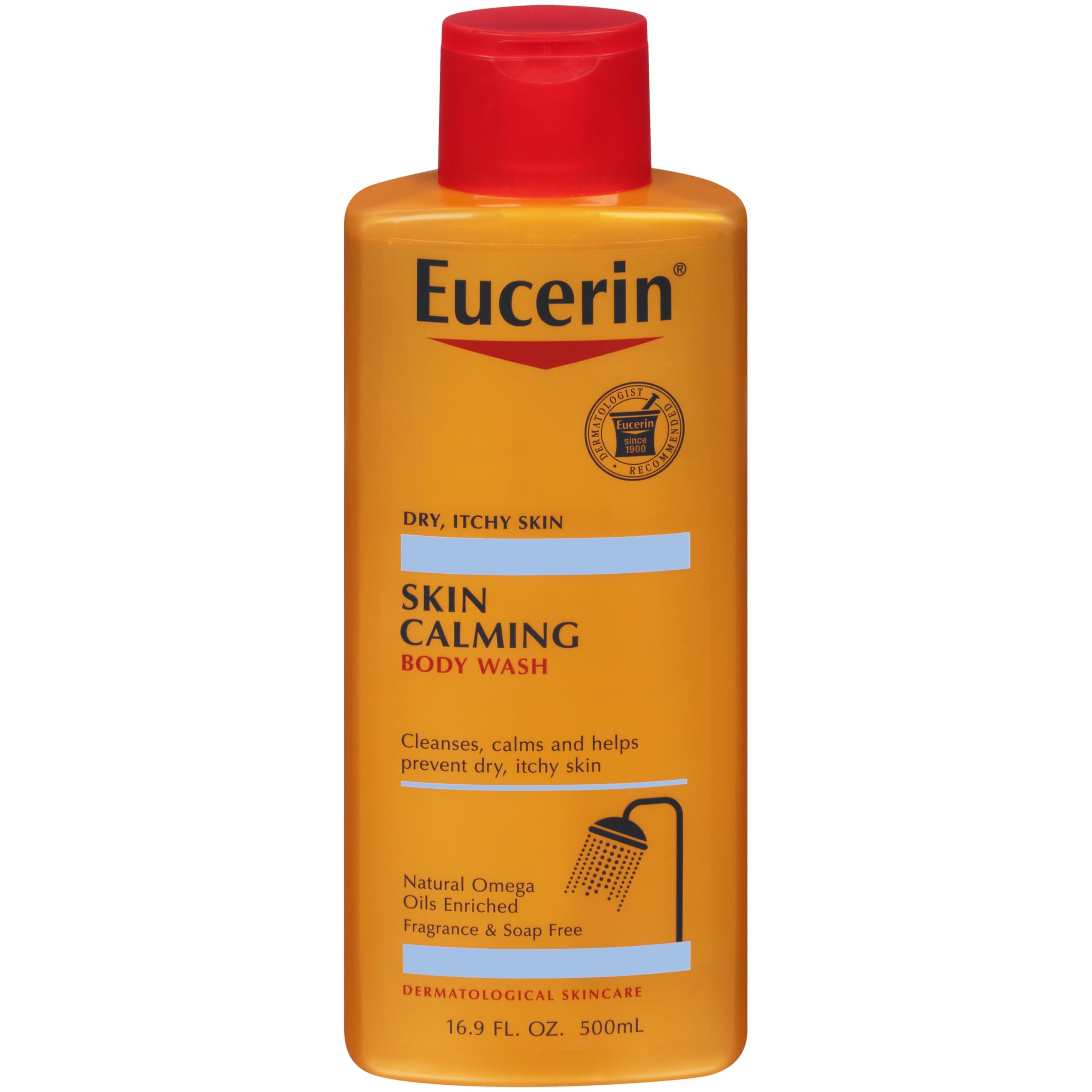 Eucerin Skin Calming Body Wash, Gentle Body Wash for Dry, Itchy Skin, Free of Soap, Fragrances and Dyes, 16.9 Fl Oz Bottle