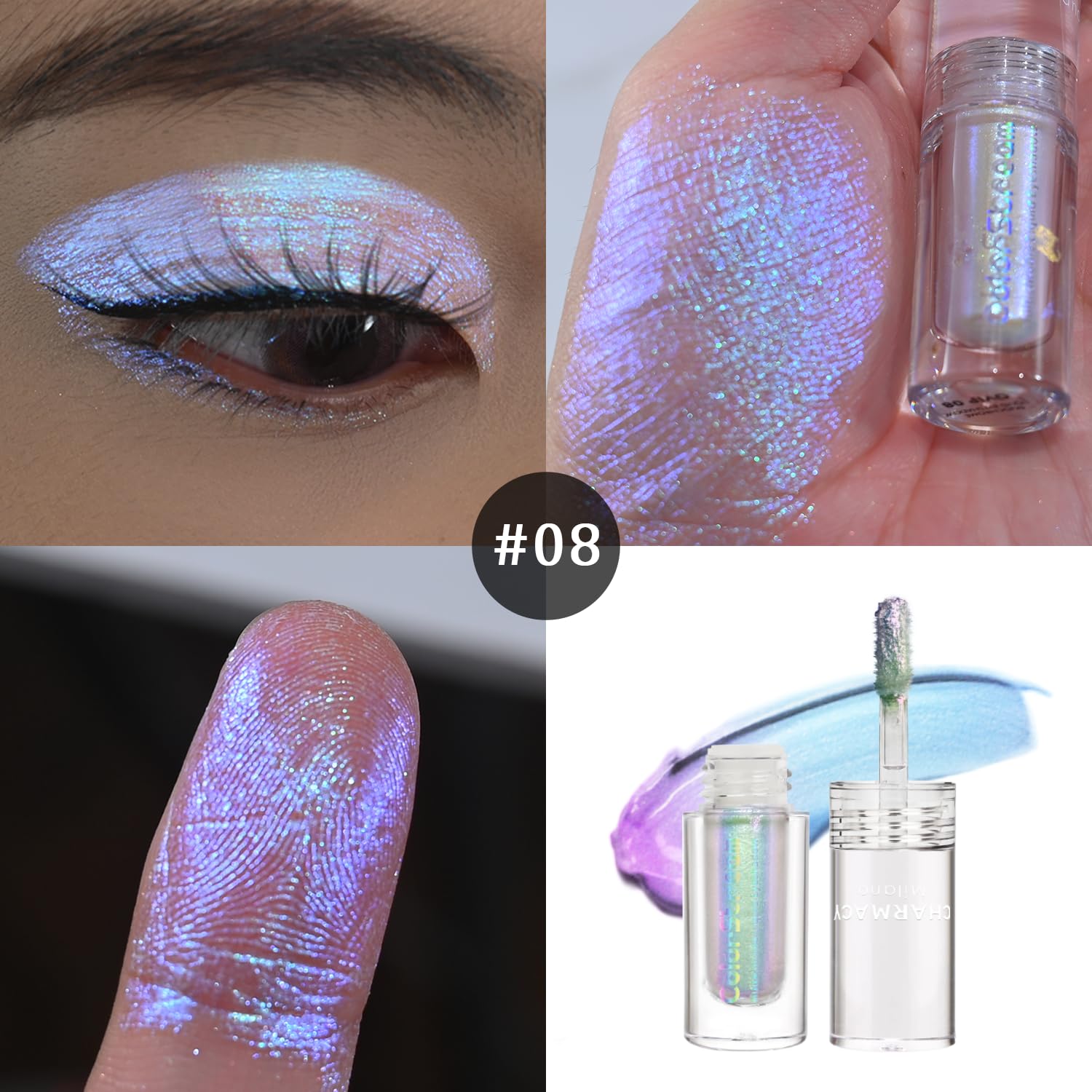 CHARMACY Chameleon Glitter Eyeshadow, Liquid Shimmer Sparkle High Pigment Duochrome Eye Shadow, Long-Lasting With No Creasing Ey