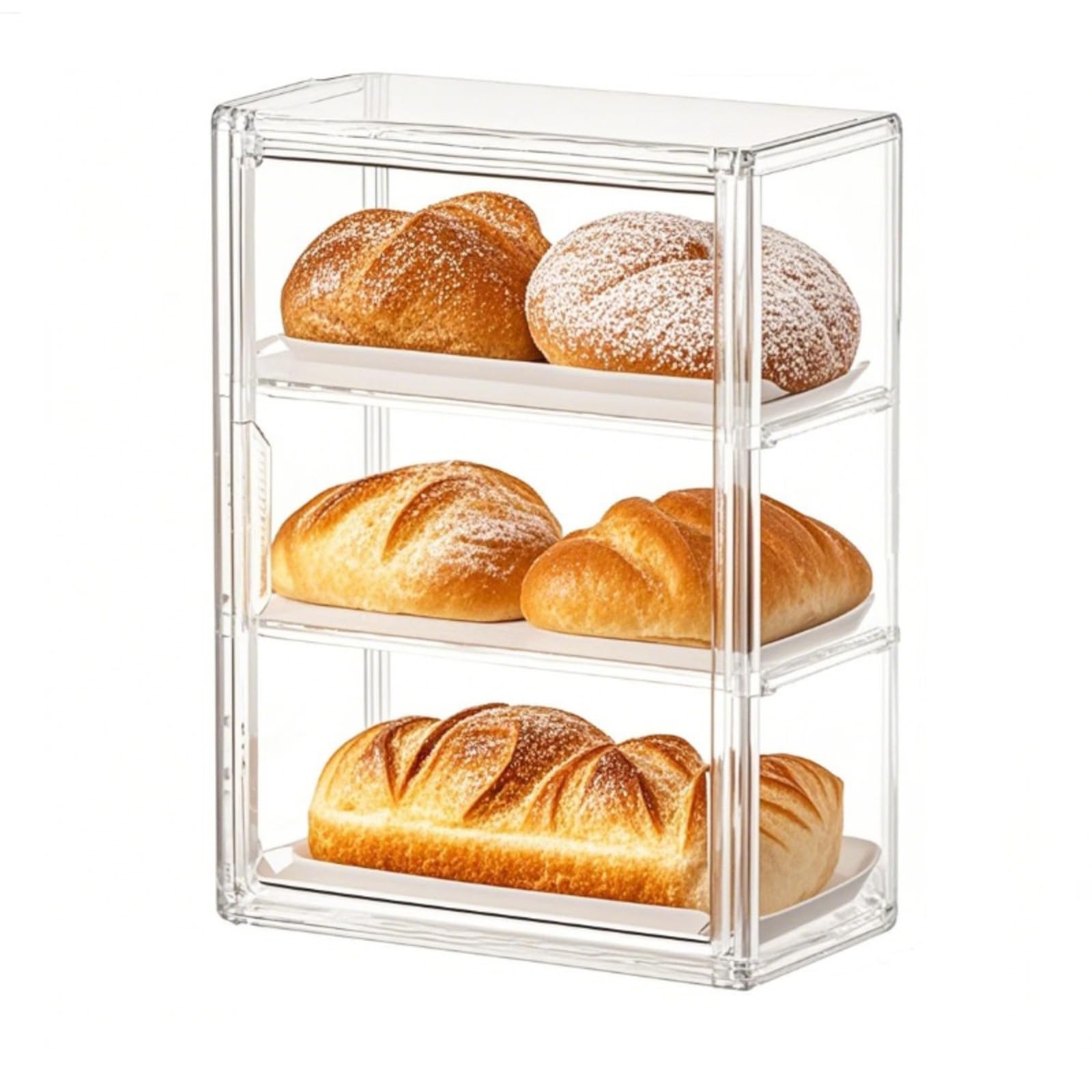 QIYUNI Pastry Display Case Bread Box Acrylic Case Donut Cake Pie Cabinet Dessert Muffins Cookies for Kitchen Countertop 3-Tier A