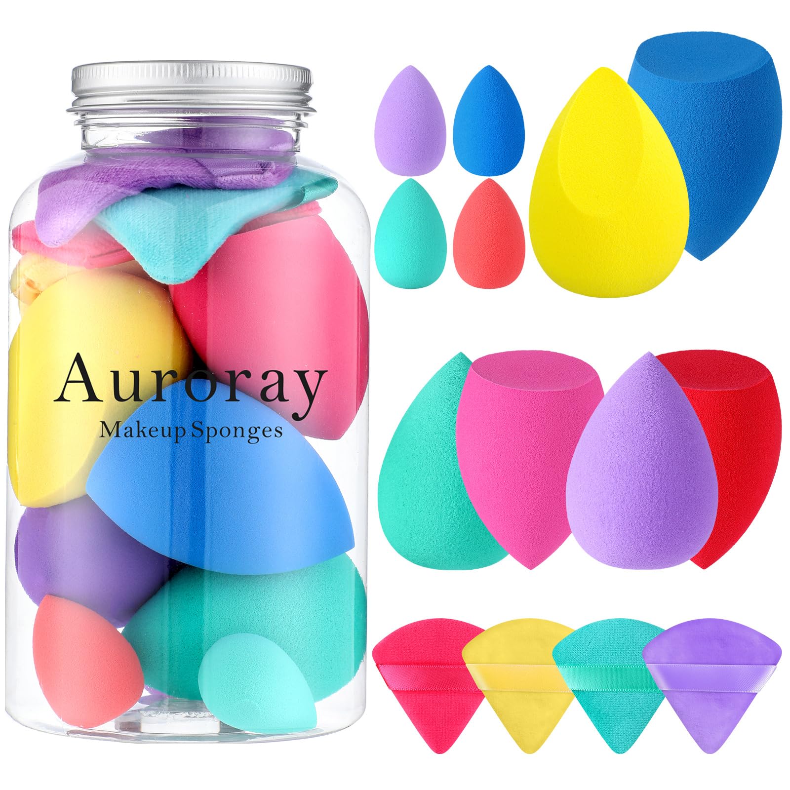 14 Pcs Makeup Sponge Beauty Sponges Blender with 4 Pcs Powder Puff and 4 Pcs Mini Make up Sponges for Liquid,Foundation,Powder,C