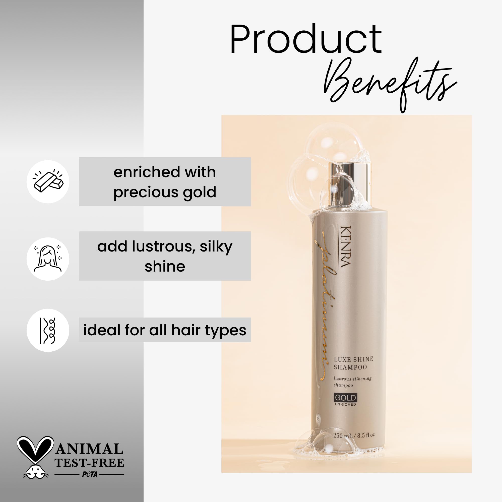 Kenra Platinum Luxe Shine Shampoo | Gold Enriched | Lustrous Silkening Shampoo | Transforms Dull And Lifeless Strands To Glamoro