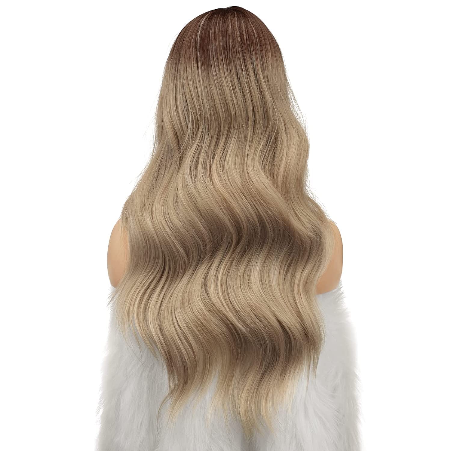 Feshfen Long Ombre Blonde Wigs For Women 22 Inch Brown To Blonde Long Wavy Full Wig Middle Parting Wigs Natural Looking Syntheti